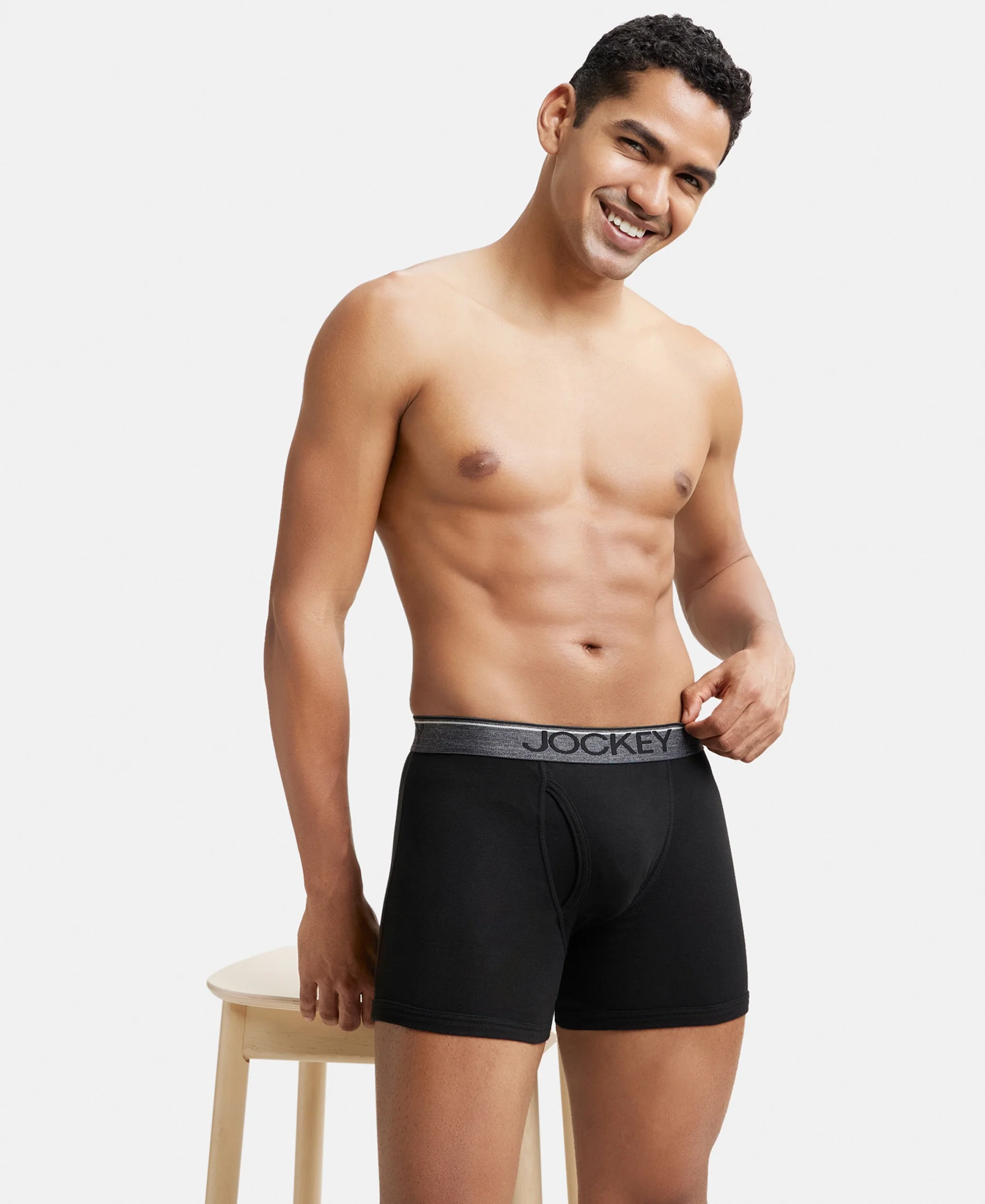 Super Combed Cotton Rib Solid Boxer Brief with Ultrasoft and Durable Waistband - Black/Charcoal Melange/Grey Melange (Pack of 3) - Image 8
