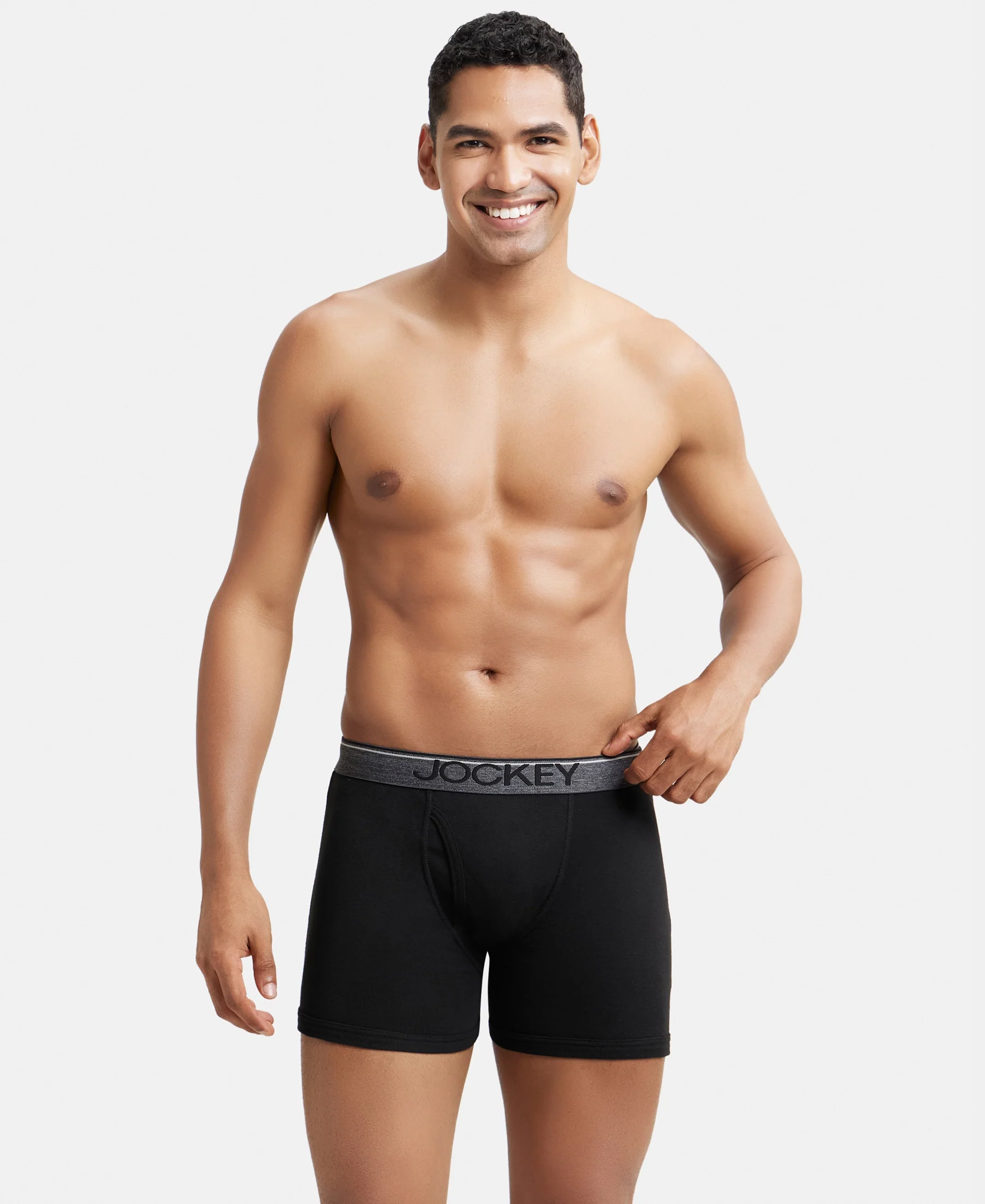 Super Combed Cotton Rib Solid Boxer Brief with Ultrasoft and Durable Waistband - Black/Charcoal Melange/Grey Melange (Pack of 3) - Image 9