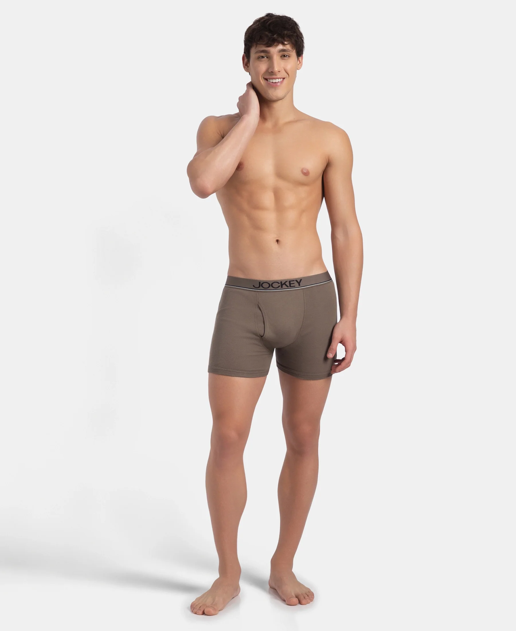 Super Combed Cotton Rib Solid Boxer Brief with Ultrasoft and Durable Waistband - Black, Dark Khaki & Brown (Pack of 3) - Image 16