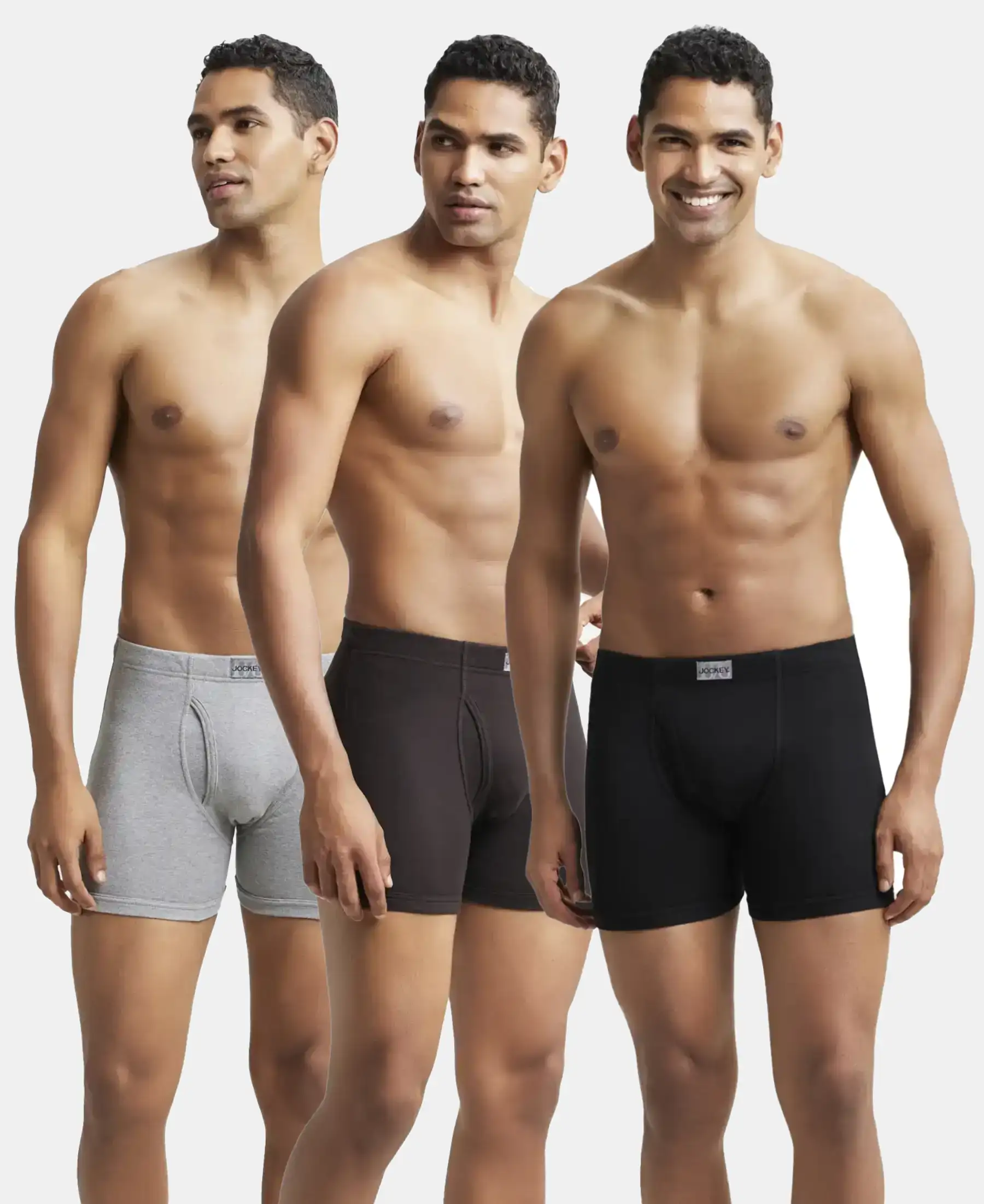 Super Combed Cotton Rib Solid Boxer Brief with Ultrasoft and Durable Waistband - Black/Grey Melange/Brown (Pack of 3) - Image 5