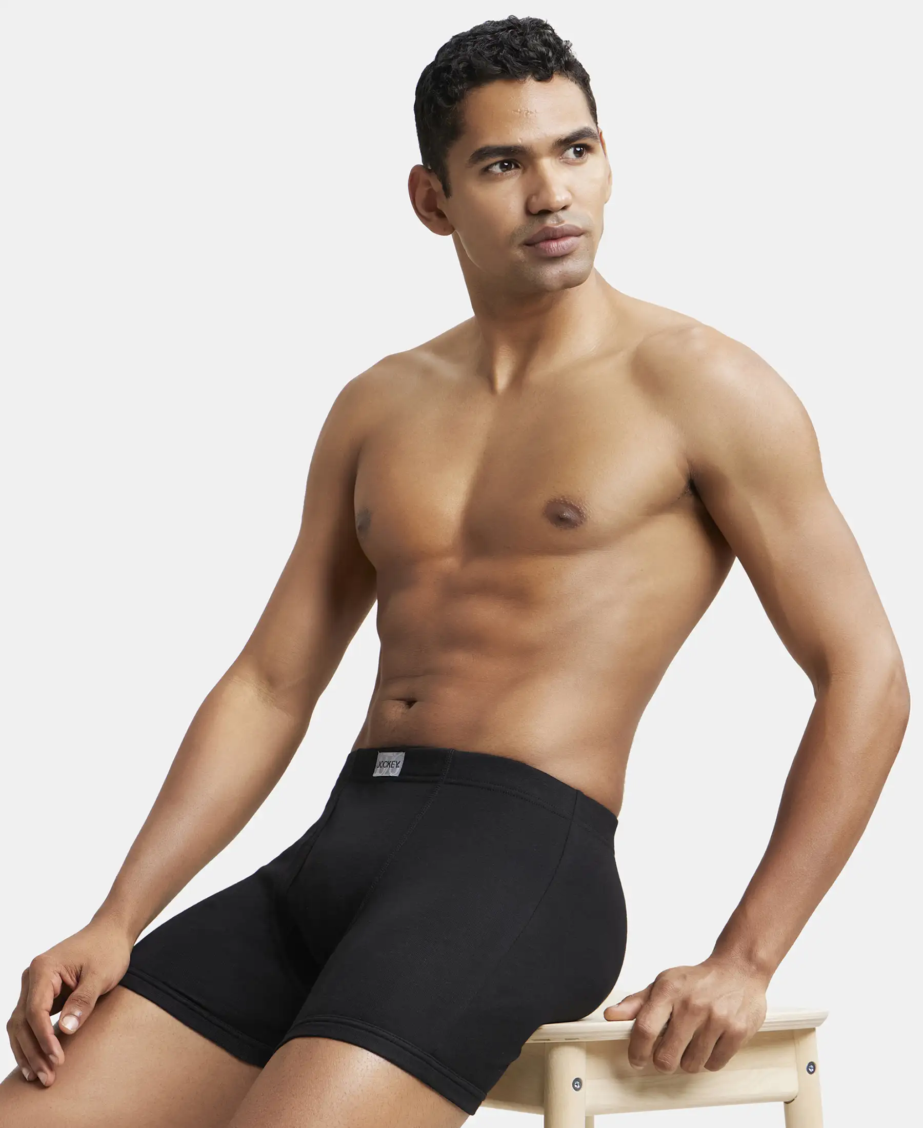 Super Combed Cotton Rib Solid Boxer Brief with Ultrasoft and Durable Waistband - Black/Grey Melange/Brown (Pack of 3) - Image 8
