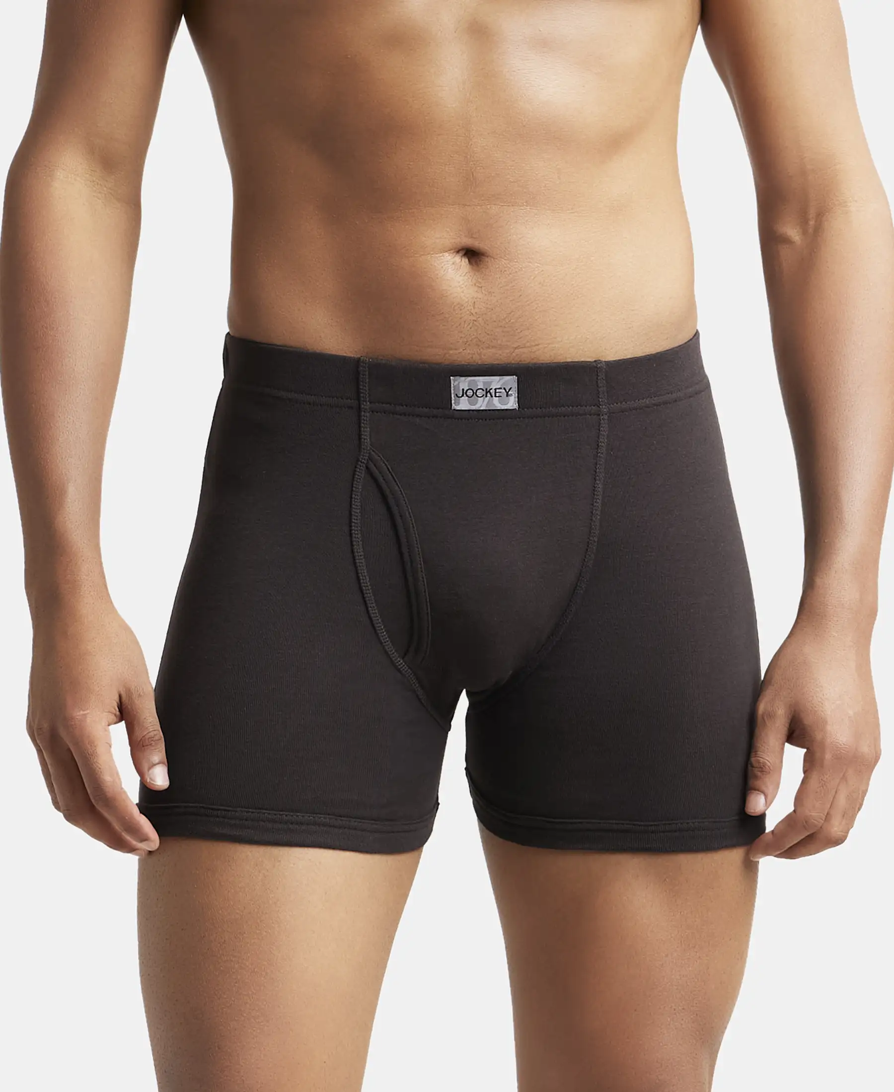 Super Combed Cotton Rib Solid Boxer Brief with Ultrasoft and Durable Waistband - Black/Grey Melange/Brown (Pack of 3) - Image 9