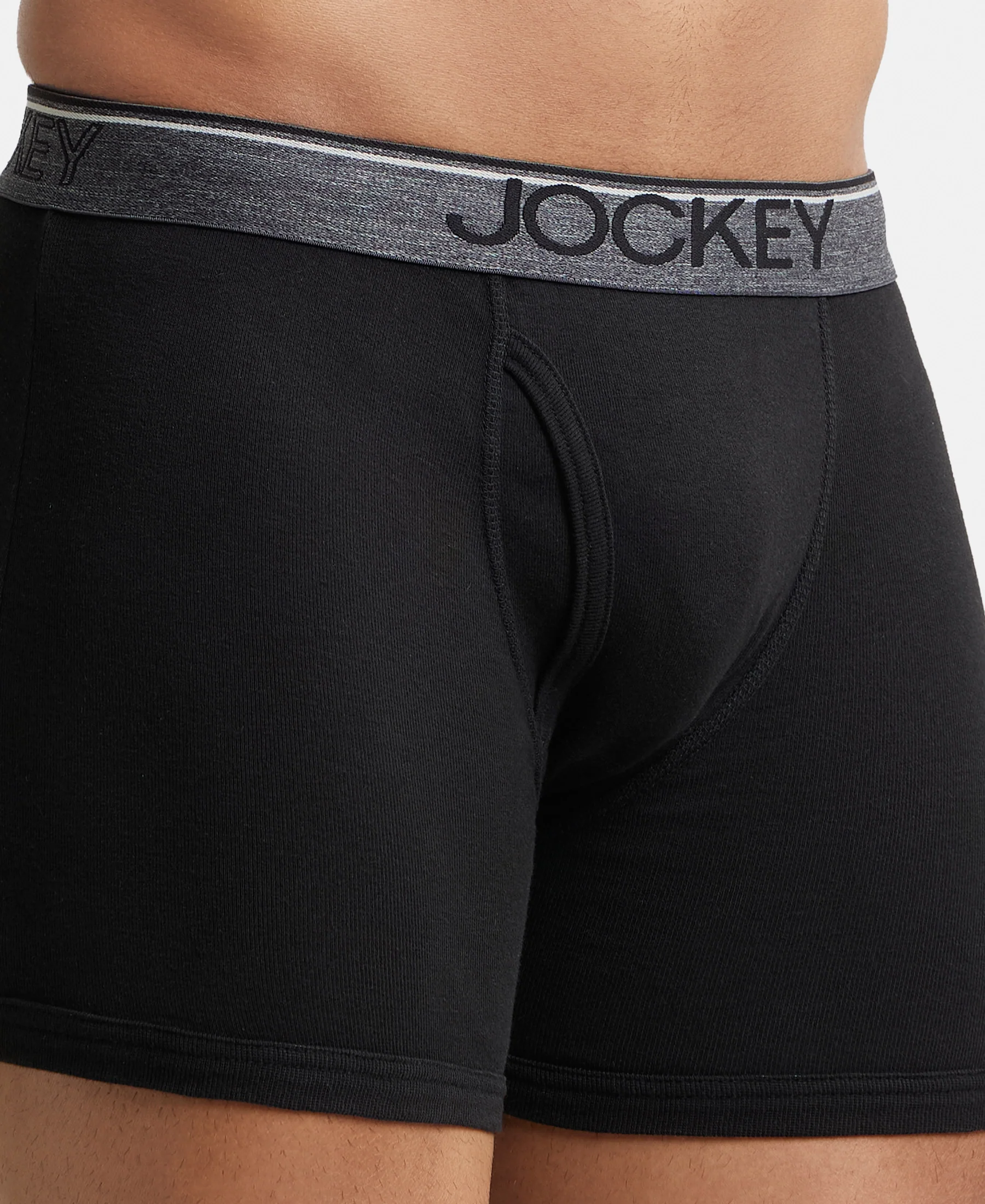 Super Combed Cotton Rib Solid Boxer Brief with Ultrasoft and Durable Waistband - Black/Grey Melange/Brown (Pack of 3) - Image 6
