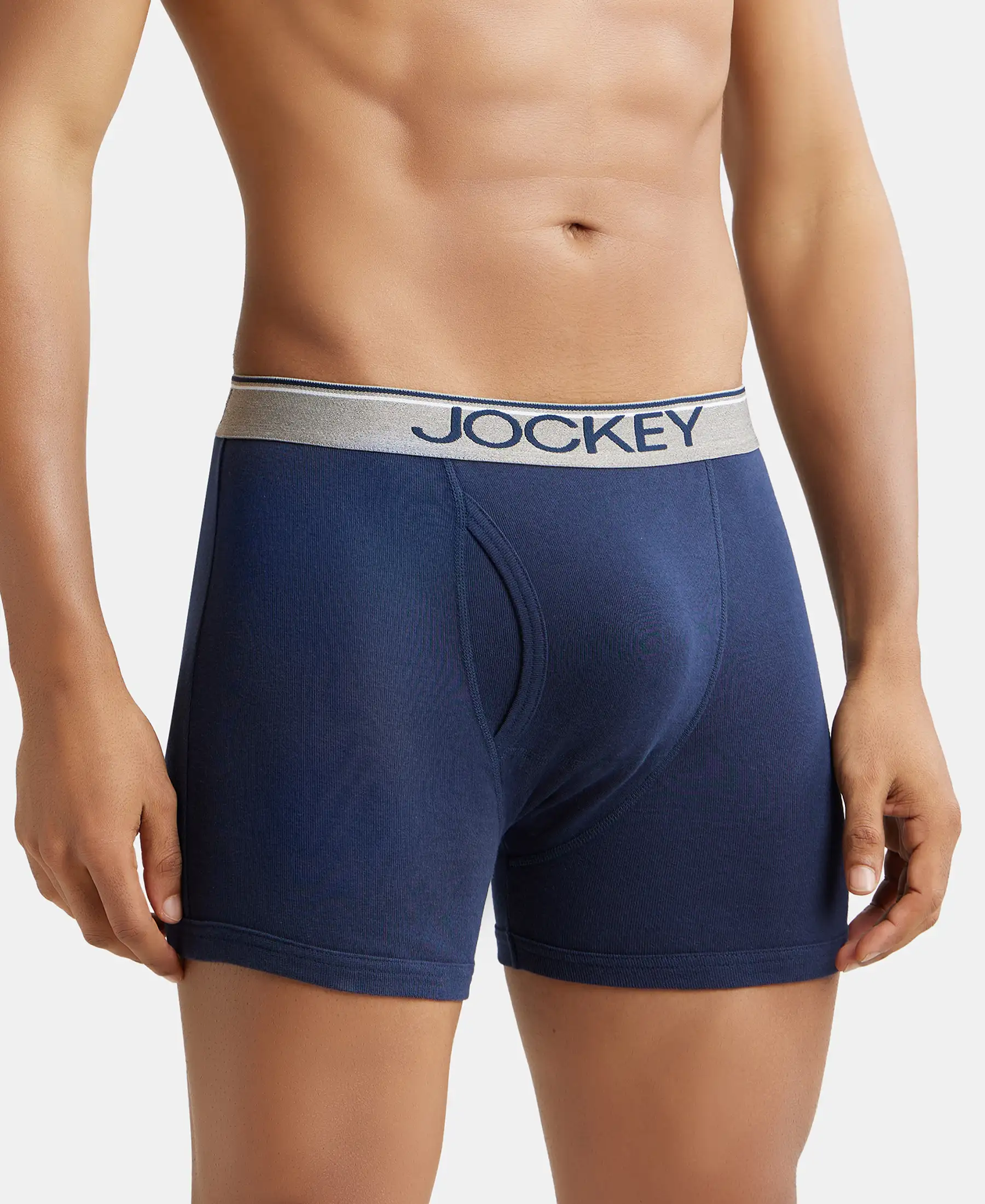 Super Combed Cotton Rib Solid Boxer Brief with Ultrasoft and Durable Waistband - Black/Navy/Charcoal Melange (Pack of 3) - Image 2