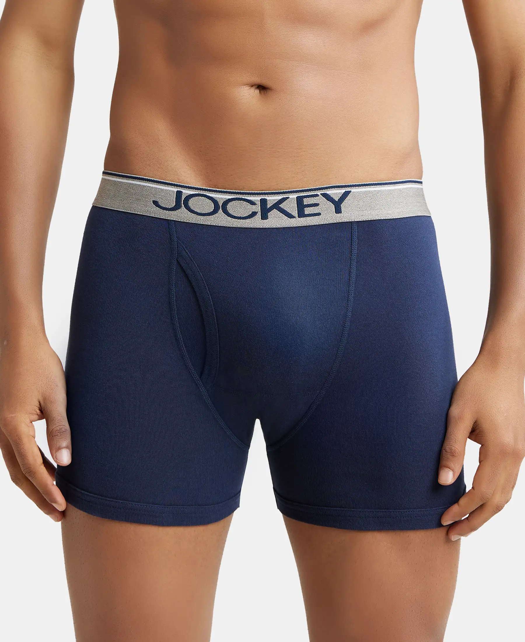 Super Combed Cotton Rib Solid Boxer Brief with Ultrasoft and Durable Waistband - Black/Navy/Charcoal Melange (Pack of 3) - Image 7