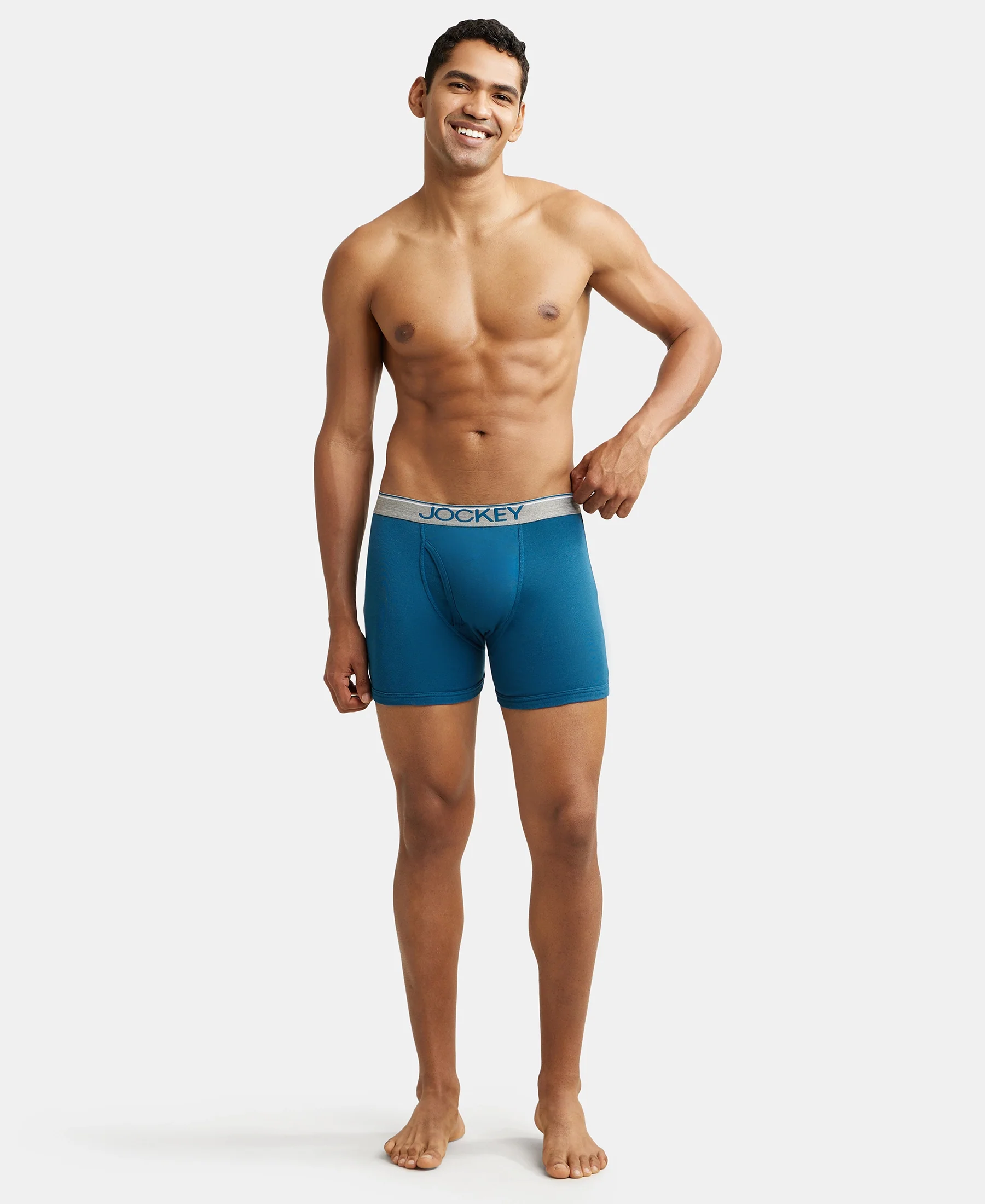 Super Combed Cotton Rib Solid Boxer Brief with Ultrasoft and Durable Waistband - Black/Seaport Teal/Deep Slate (Pack of 3) - Image 4