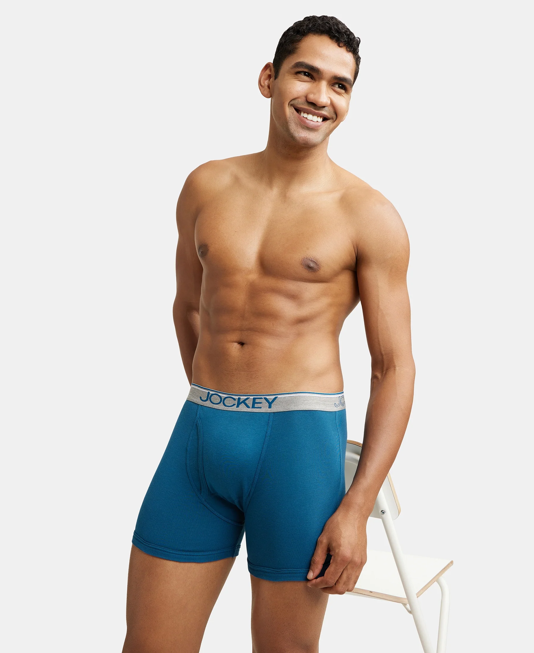 Super Combed Cotton Rib Solid Boxer Brief with Ultrasoft and Durable Waistband - Black/Seaport Teal/Deep Slate (Pack of 3) - Image 9