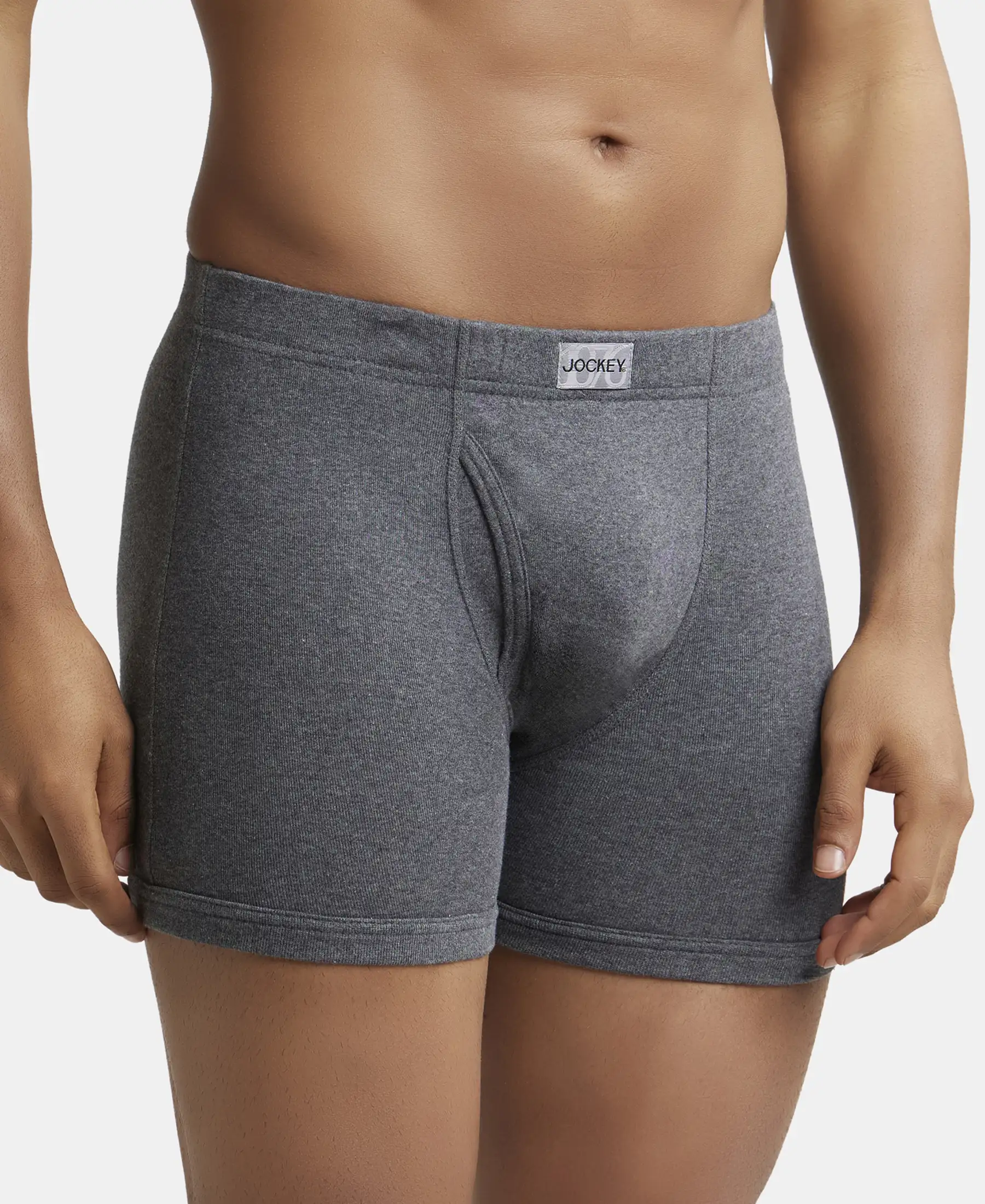 Super Combed Cotton Rib Solid Boxer Brief with Ultrasoft and Durable Waistband - Charcoal Melange - Image 2
