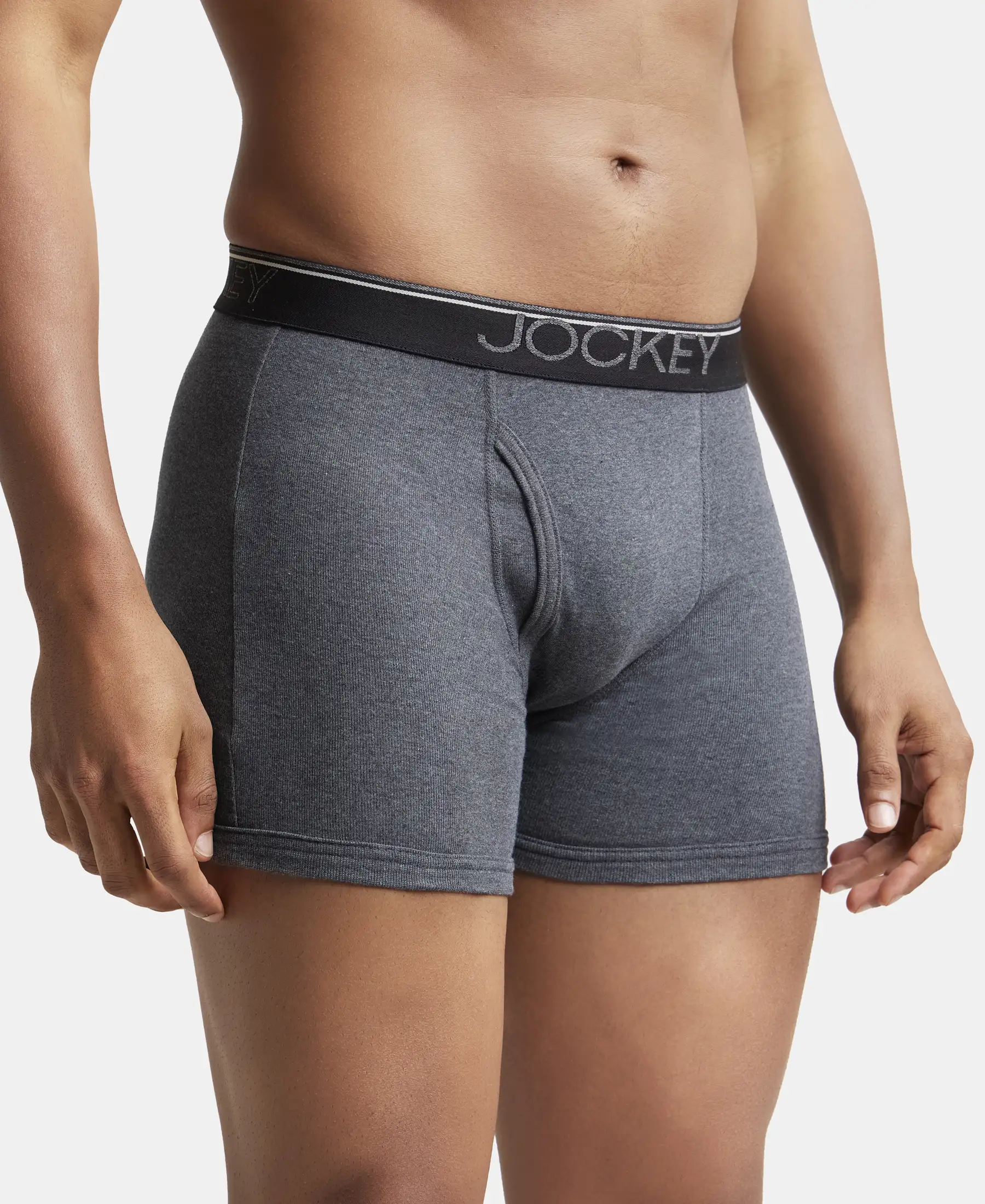 Super Combed Cotton Rib Solid Boxer Brief with Ultrasoft and Durable Waistband - Charcoal Melange - Image 2