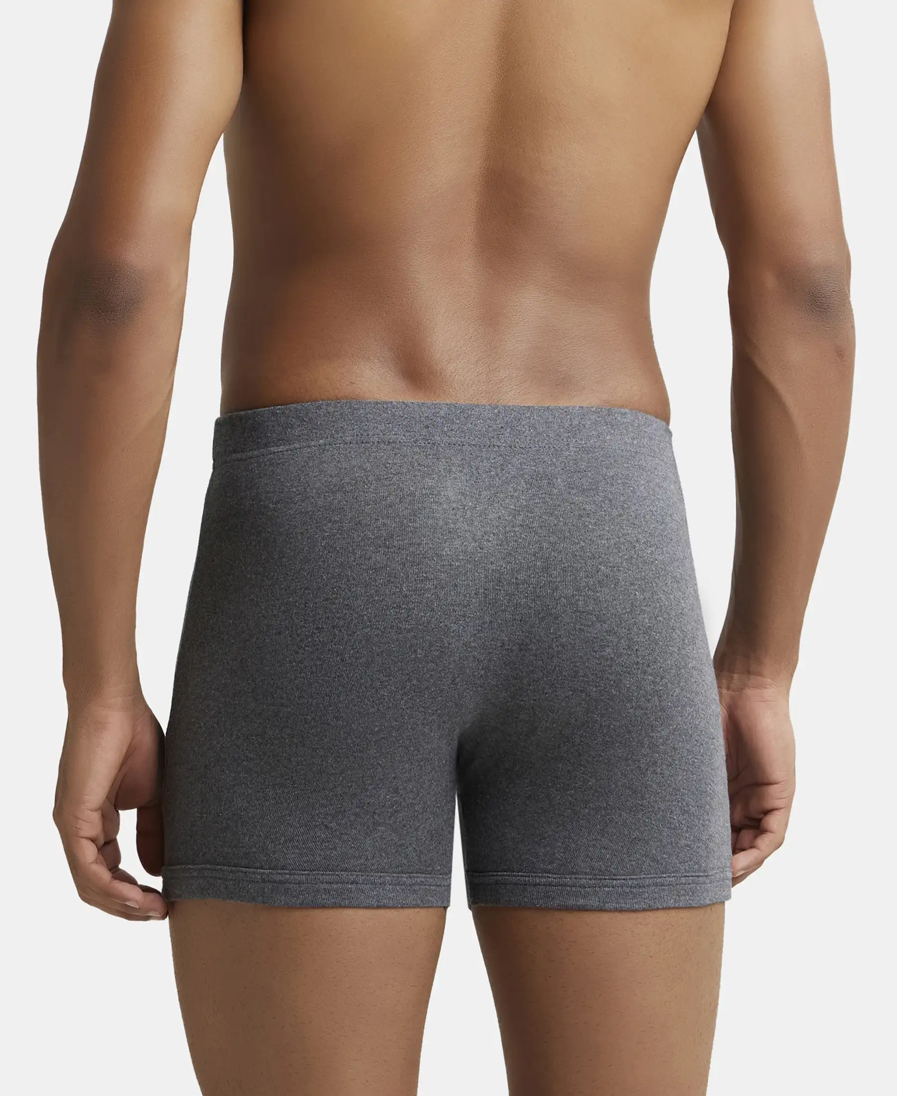 Super Combed Cotton Rib Solid Boxer Brief with Ultrasoft and Durable Waistband - Charcoal Melange (Pack of 2) - Image 3