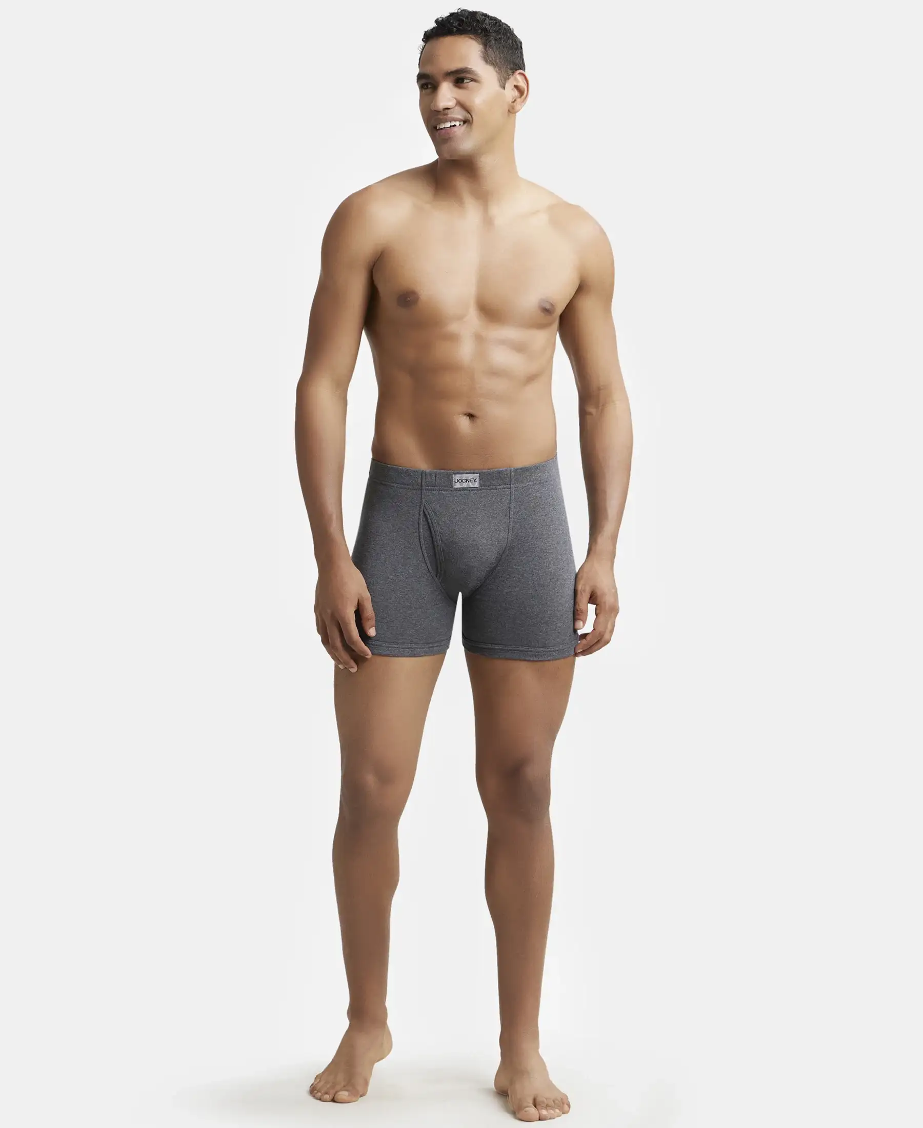 Super Combed Cotton Rib Solid Boxer Brief with Ultrasoft and Durable Waistband - Charcoal Melange (Pack of 2) - Image 4