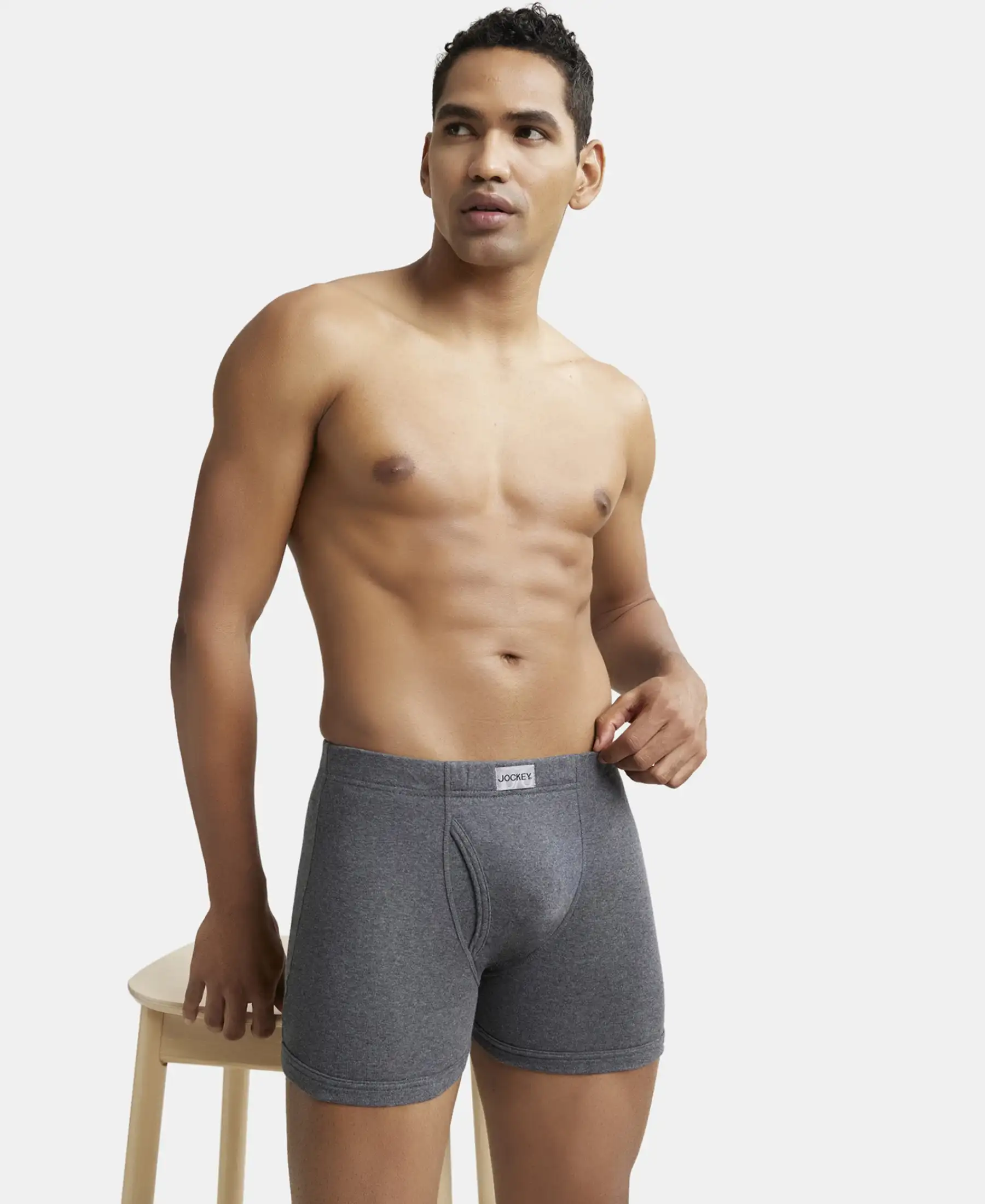 Super Combed Cotton Rib Solid Boxer Brief with Ultrasoft and Durable Waistband - Charcoal Melange (Pack of 2) - Image 8