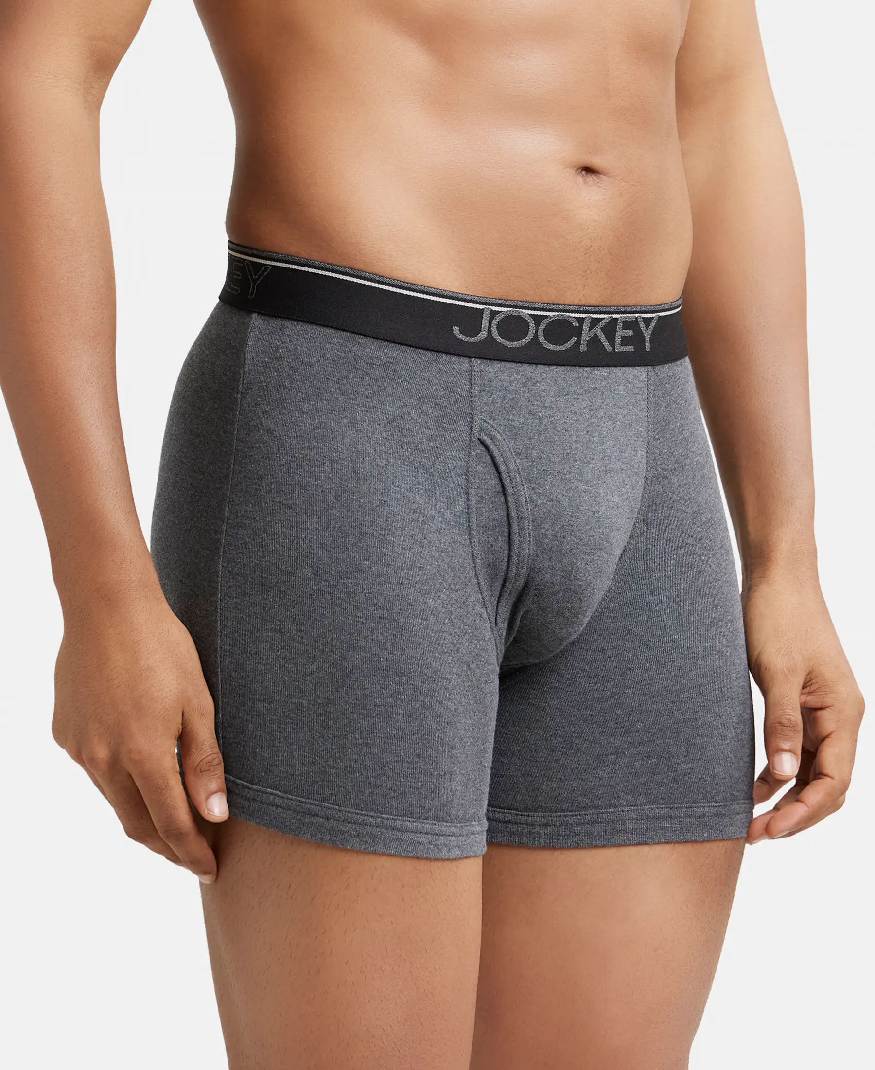 Super Combed Cotton Rib Solid Boxer Brief with Ultrasoft and Durable Waistband - Charcoal Melange (Pack of 2) - Image 2