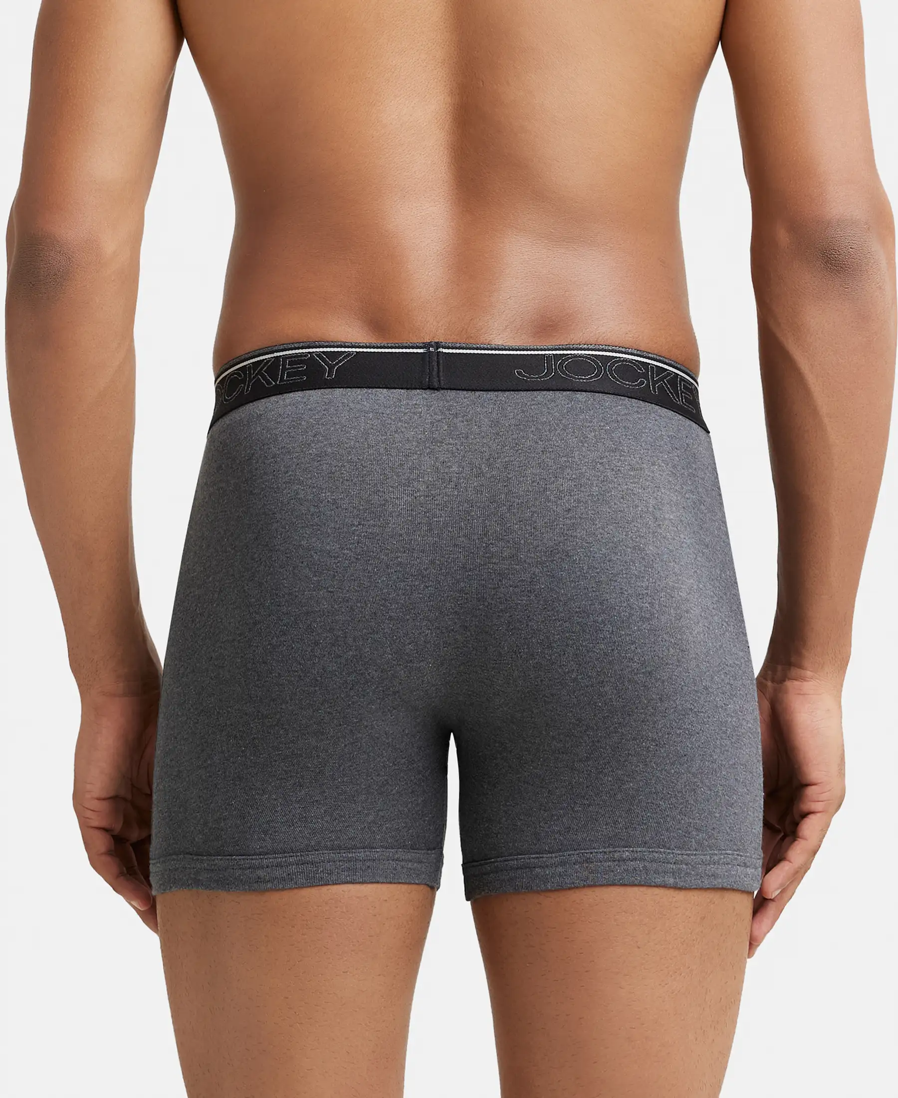 Super Combed Cotton Rib Solid Boxer Brief with Ultrasoft and Durable Waistband - Charcoal Melange (Pack of 2) - Image 3