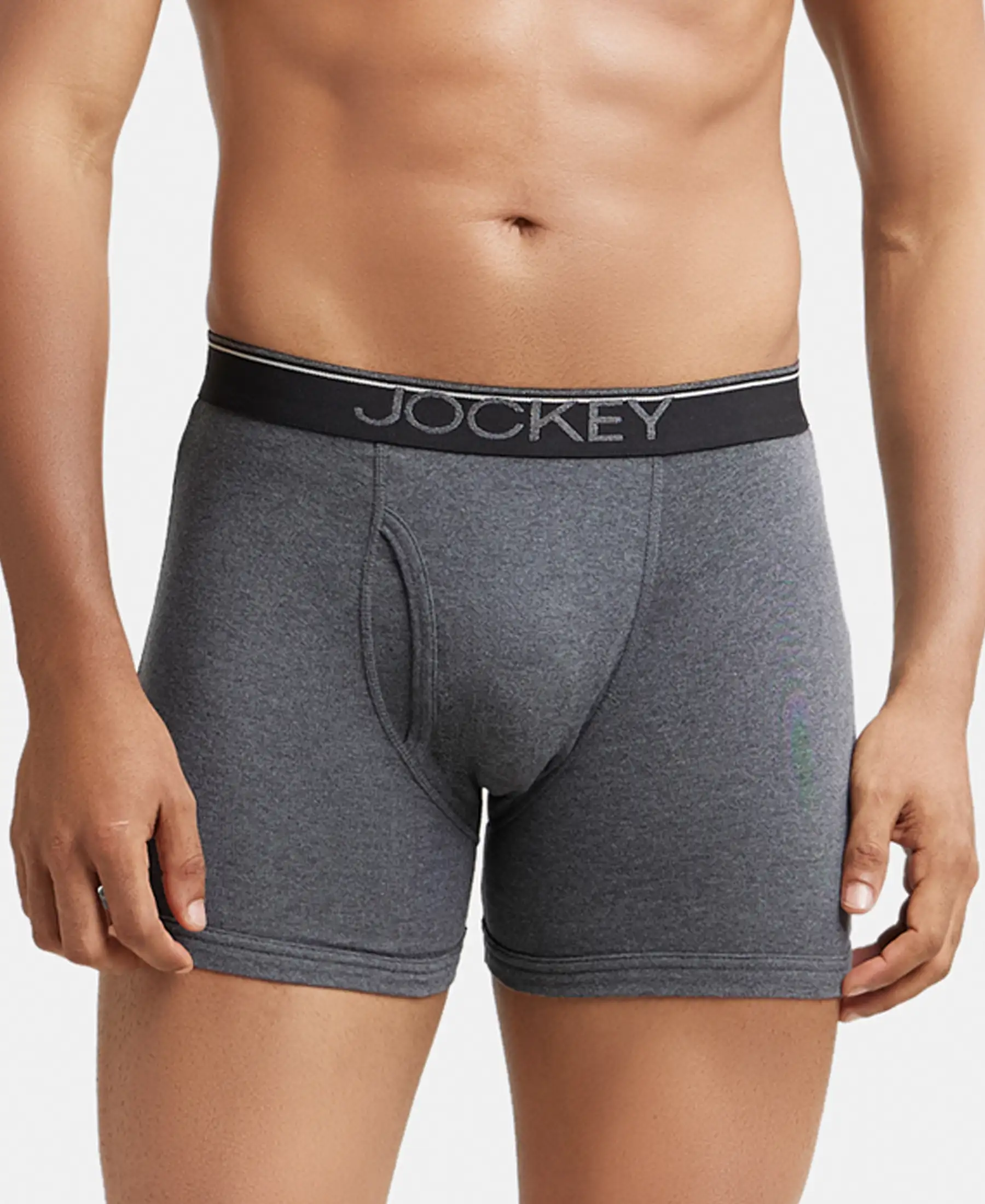 Super Combed Cotton Rib Solid Boxer Brief with Ultrasoft and Durable Waistband - Charcoal Melange (Pack of 2) - Image 7