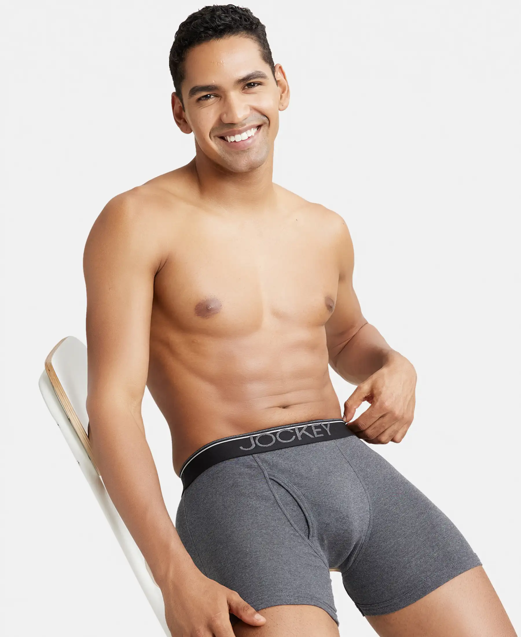 Super Combed Cotton Rib Solid Boxer Brief with Ultrasoft and Durable Waistband - Charcoal Melange (Pack of 2) - Image 8