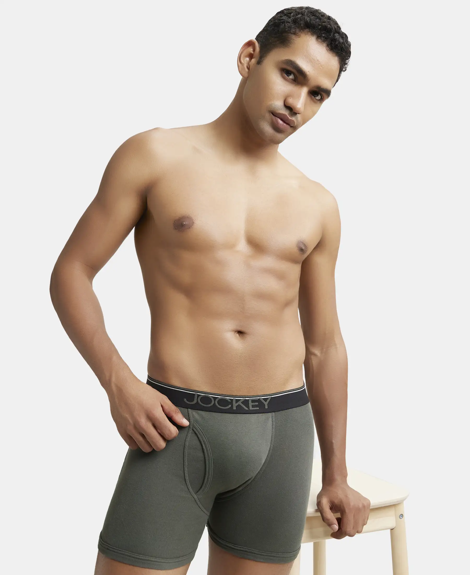 Super Combed Cotton Rib Solid Boxer Brief with Ultrasoft and Durable Waistband - Deep Olive - Image 5
