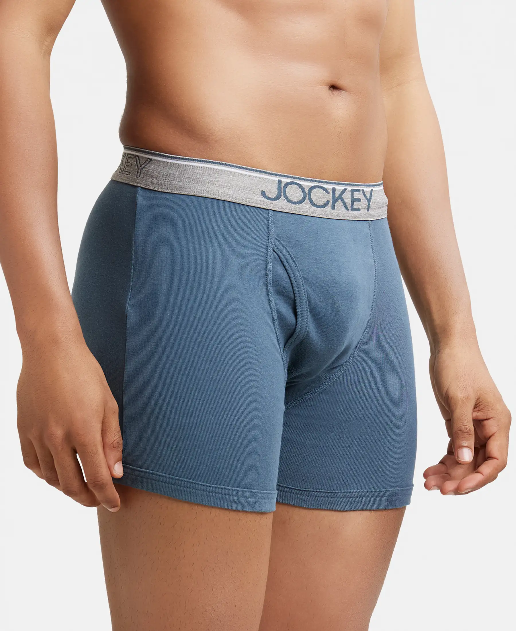 Super Combed Cotton Rib Solid Boxer Brief with Ultrasoft and Durable Waistband - Deep Slate - Image 2