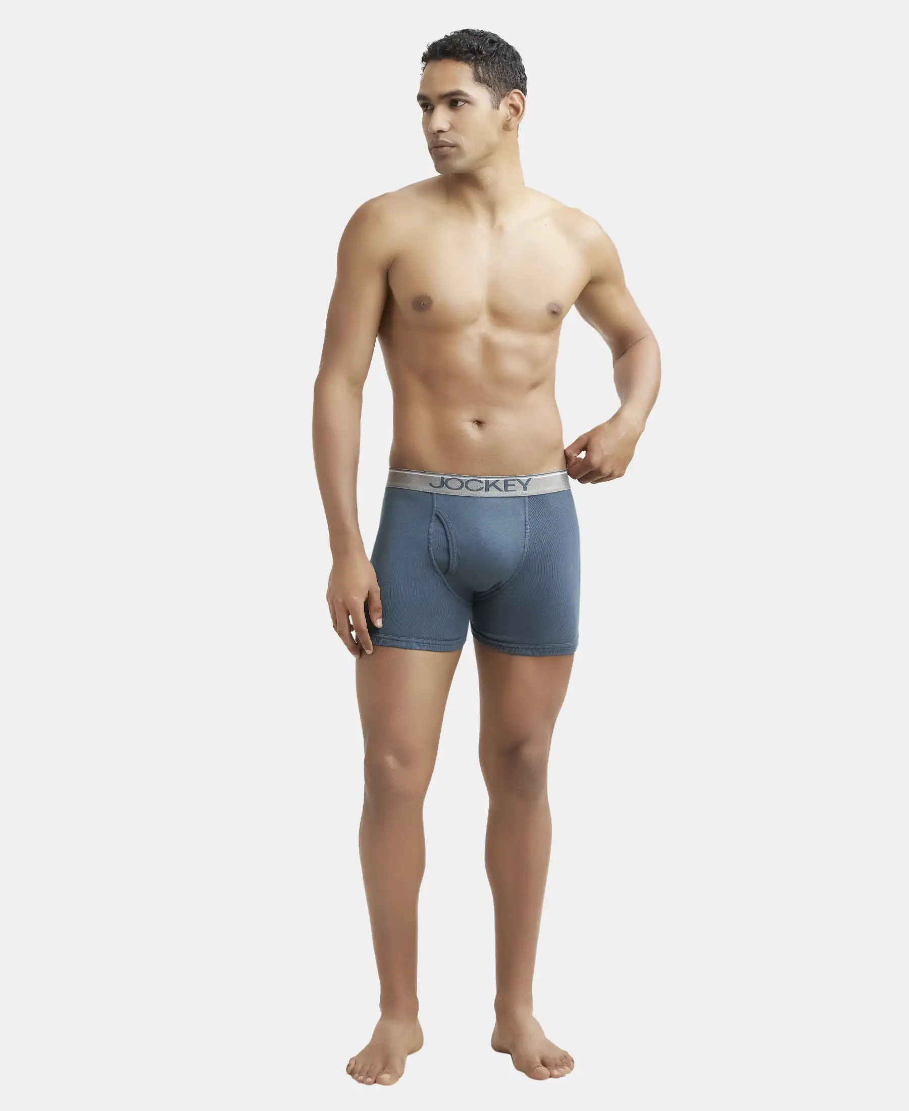 Super Combed Cotton Rib Solid Boxer Brief with Ultrasoft and Durable Waistband - Deep Slate (Pack of 2) - Image 4