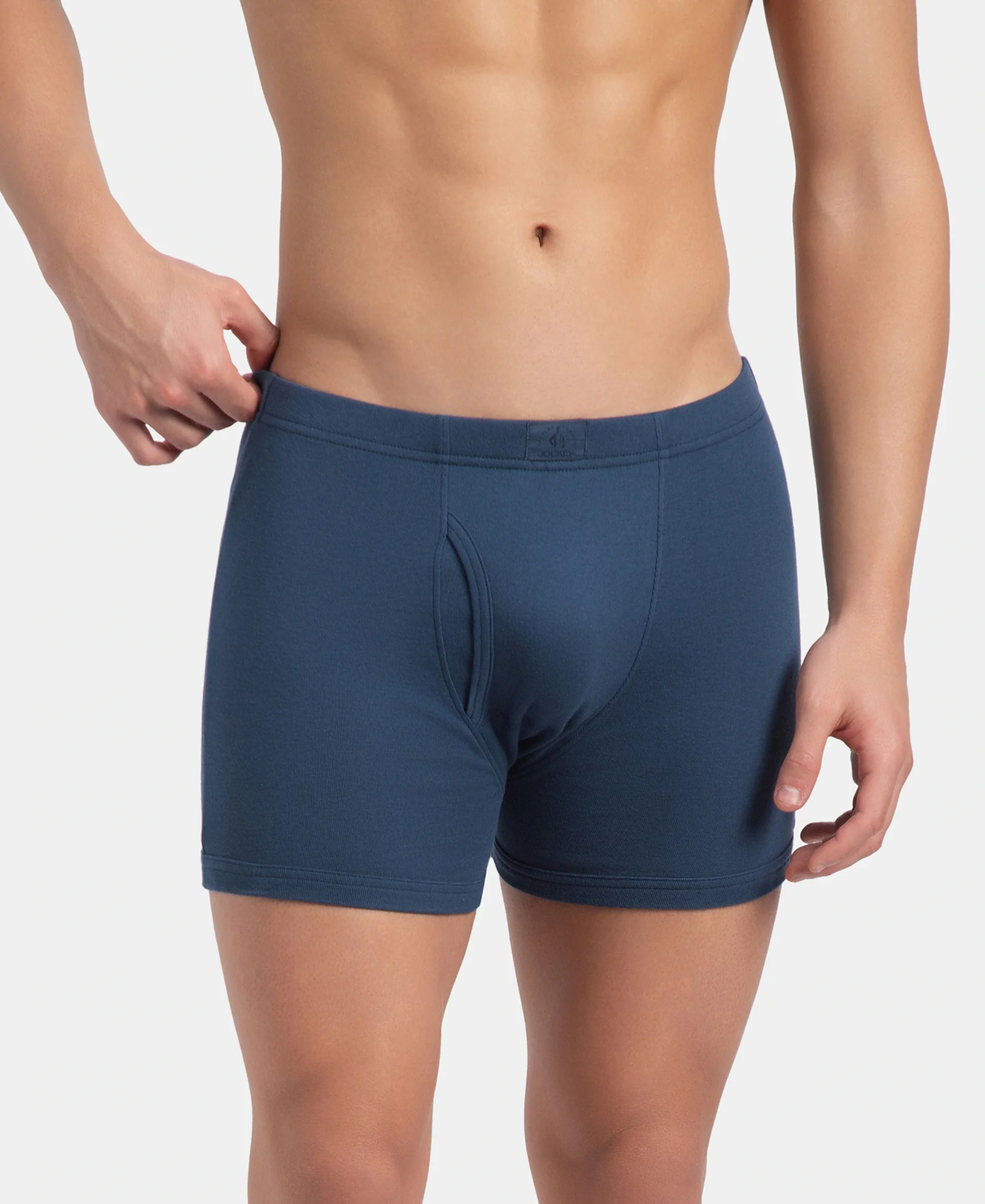 Super Combed Cotton Rib Solid Boxer Brief with Ultrasoft and Durable Waistband - Grey Melange, Port Royale & Dark Denim (Pack of 3) - Image 2