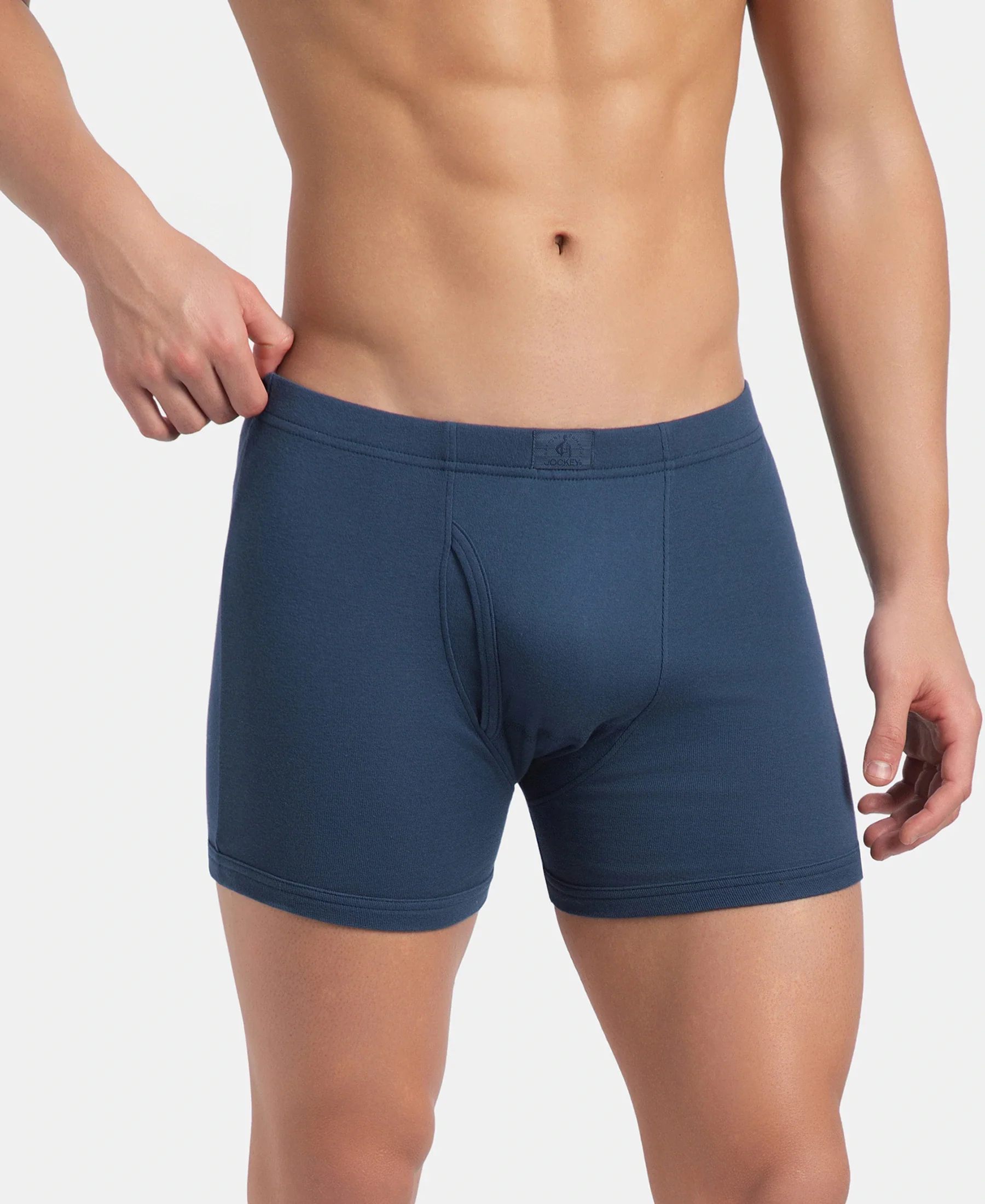Super Combed Cotton Rib Solid Boxer Brief with Ultrasoft and Durable Waistband - Grey Melange, Port Royale & Dark Denim (Pack of 3) - Image 3