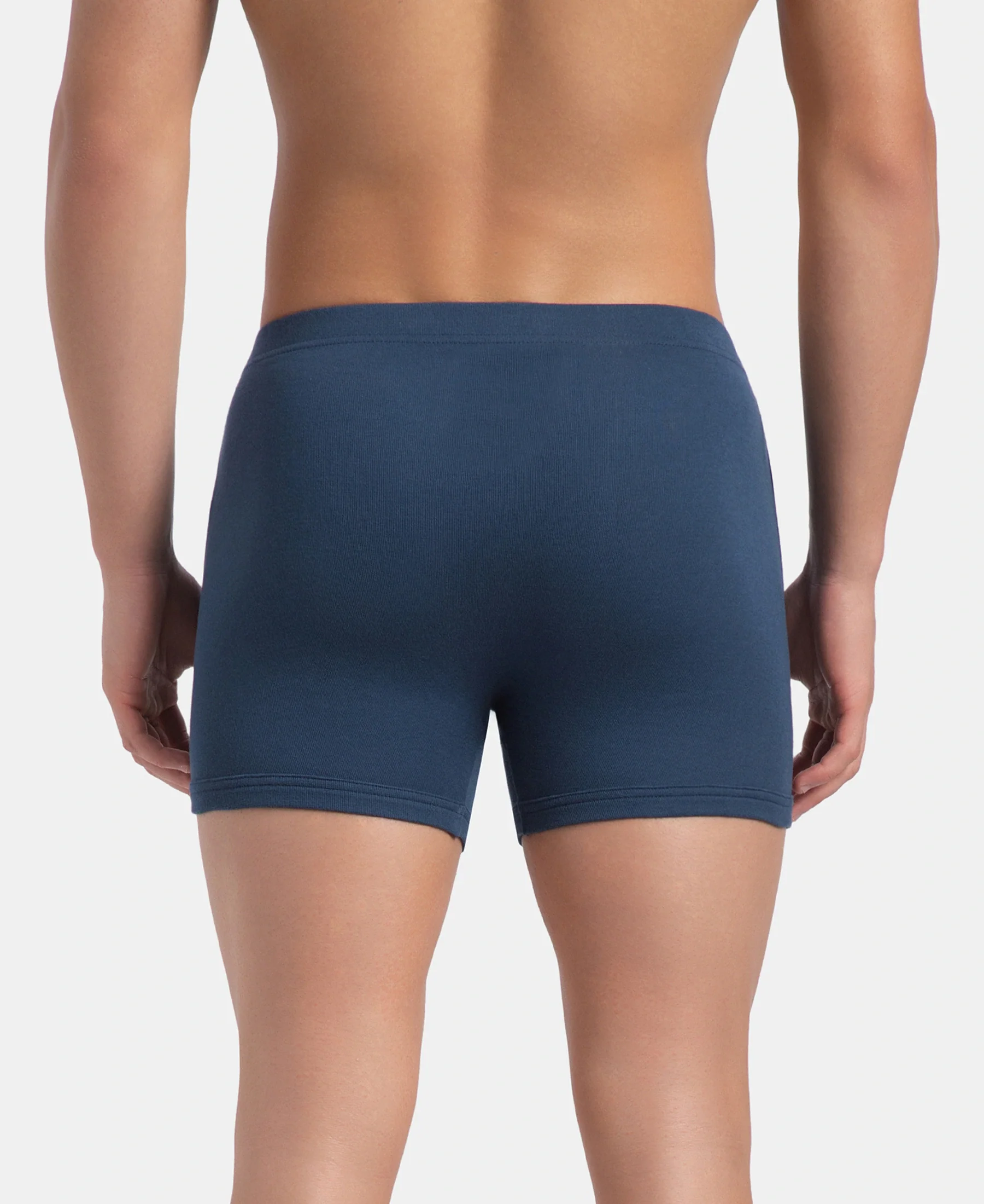 Super Combed Cotton Rib Solid Boxer Brief with Ultrasoft and Durable Waistband - Grey Melange, Port Royale & Dark Denim (Pack of 3) - Image 4