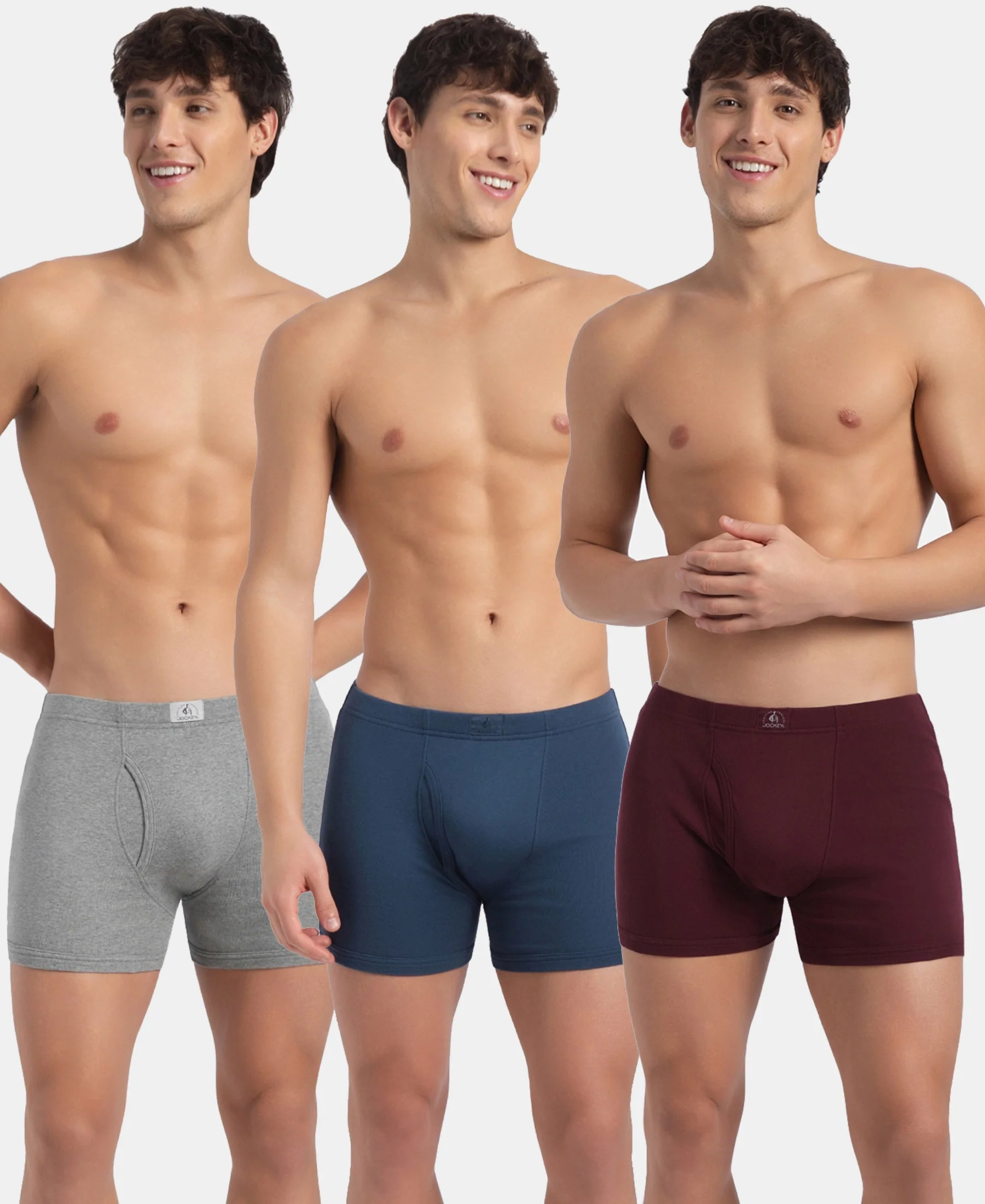 Super Combed Cotton Rib Solid Boxer Brief with Ultrasoft and Durable Waistband - Grey Melange, Port Royale & Dark Denim (Pack of 3) - Image 5