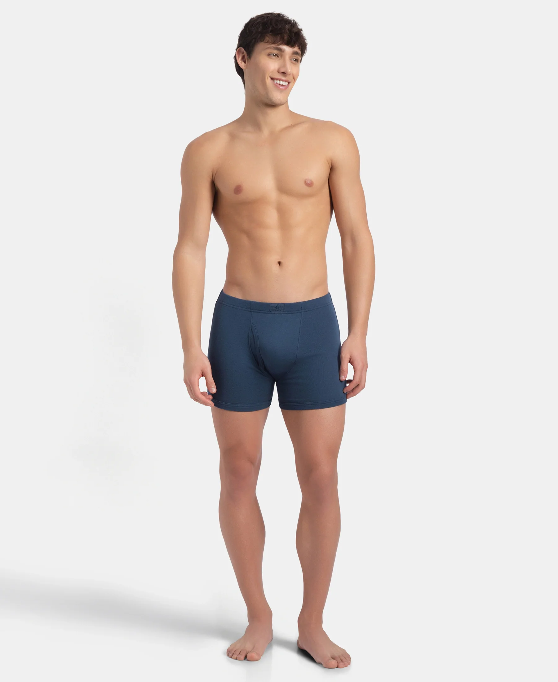 Super Combed Cotton Rib Solid Boxer Brief with Ultrasoft and Durable Waistband - Grey Melange, Port Royale & Dark Denim (Pack of 3) - Image 6