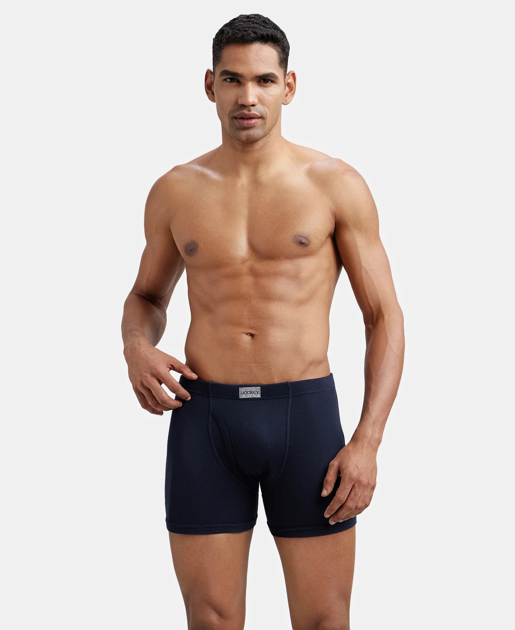 Super Combed Cotton Rib Solid Boxer Brief with Ultrasoft and Durable Waistband - Navy/Charcoal Melange/Grey Melange (Pack of 3) - Image 14