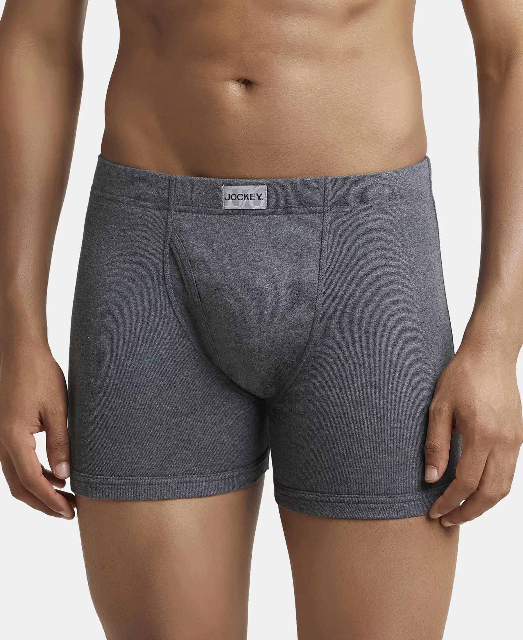 Super Combed Cotton Rib Solid Boxer Brief with Ultrasoft and Durable Waistband - Navy/Charcoal Melange/Grey Melange (Pack of 3) - Image 6