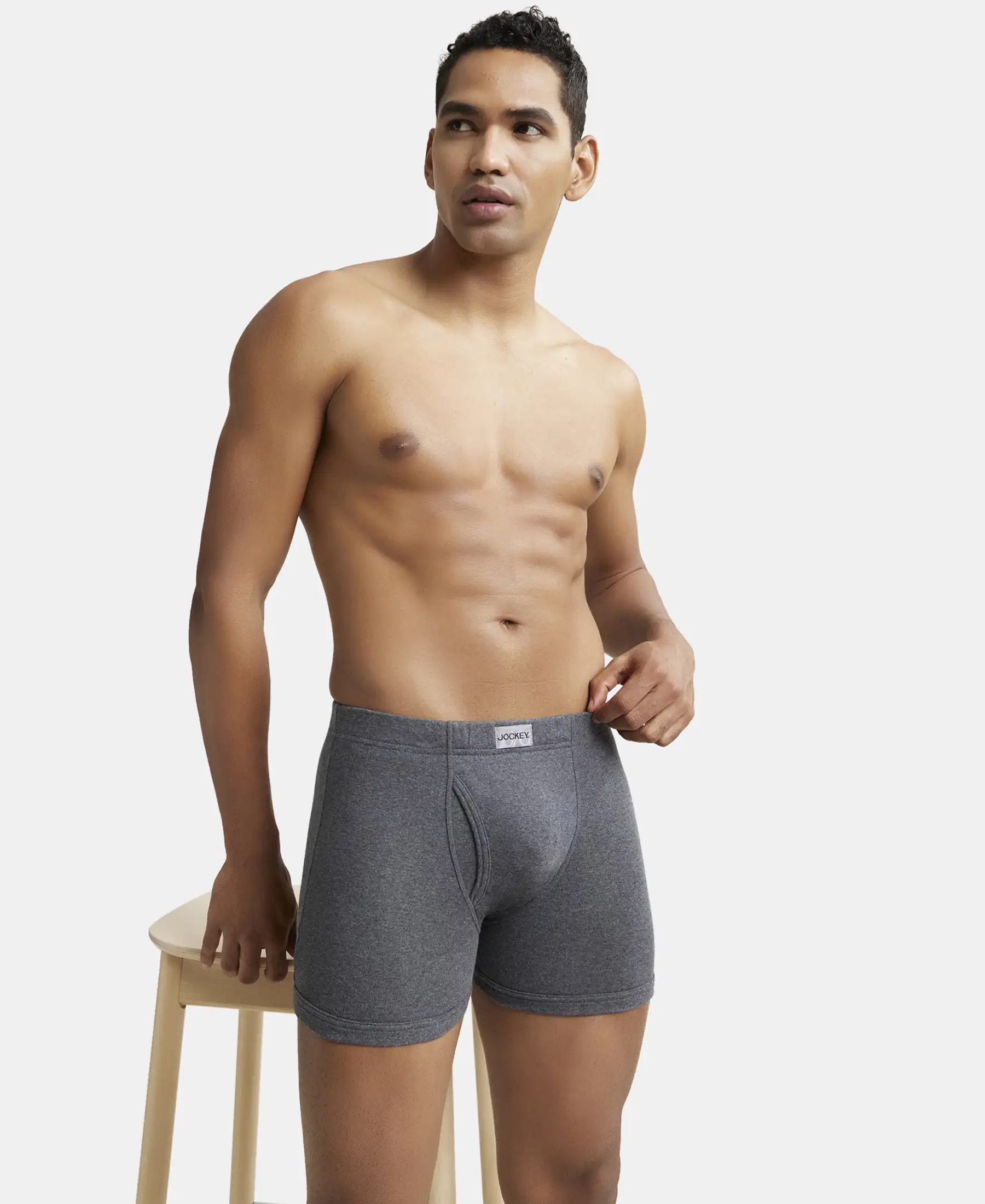 Super Combed Cotton Rib Solid Boxer Brief with Ultrasoft and Durable Waistband - Navy/Charcoal Melange/Grey Melange (Pack of 3) - Image 7
