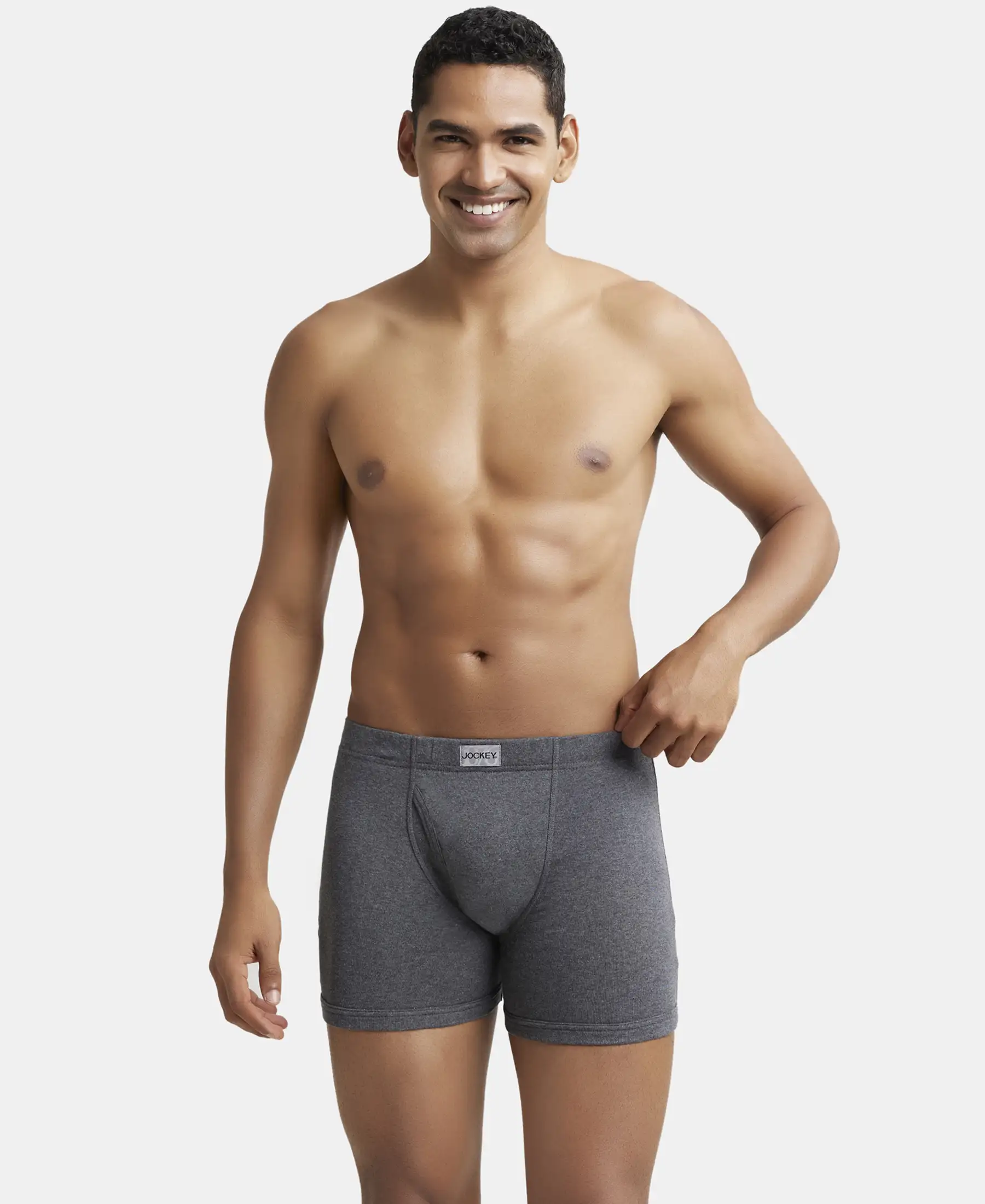 Super Combed Cotton Rib Solid Boxer Brief with Ultrasoft and Durable Waistband - Navy/Charcoal Melange/Grey Melange (Pack of 3) - Image 8