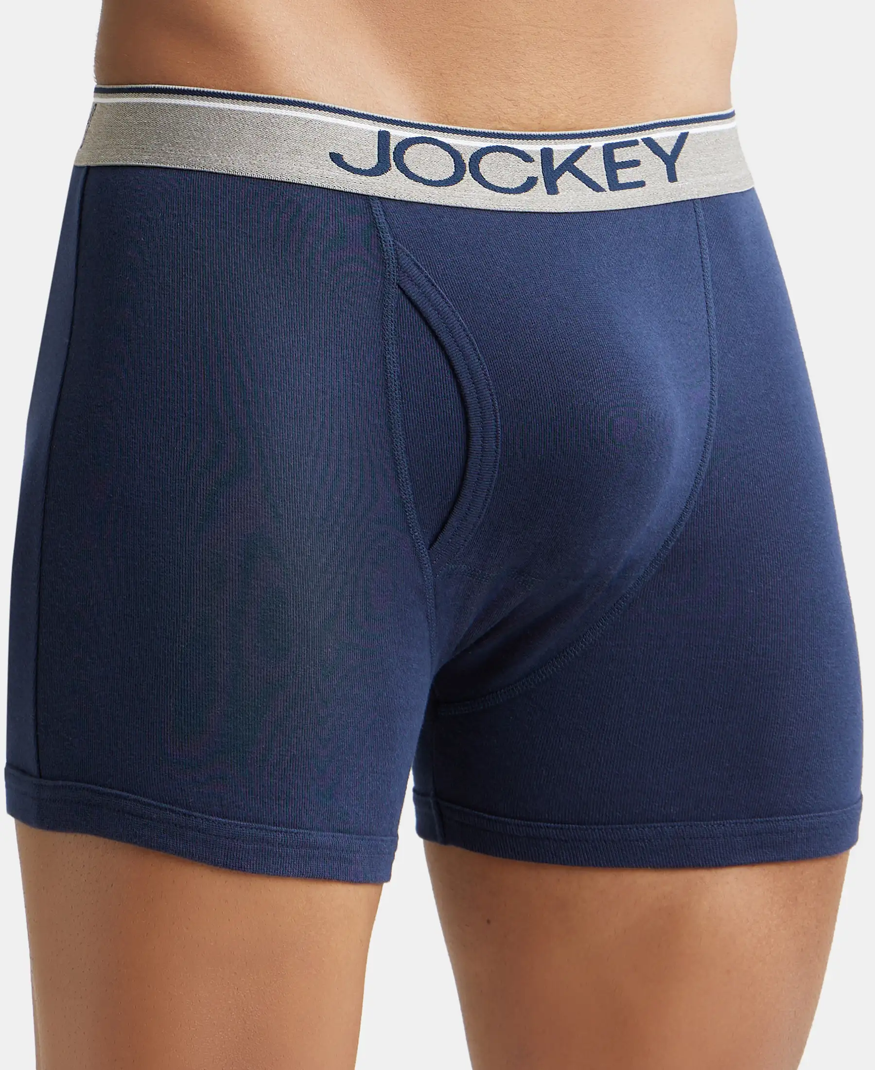 Super Combed Cotton Rib Solid Boxer Brief with Ultrasoft and Durable Waistband - Navy/Charcoal Melange/Grey Melange (Pack of 3) - Image 13