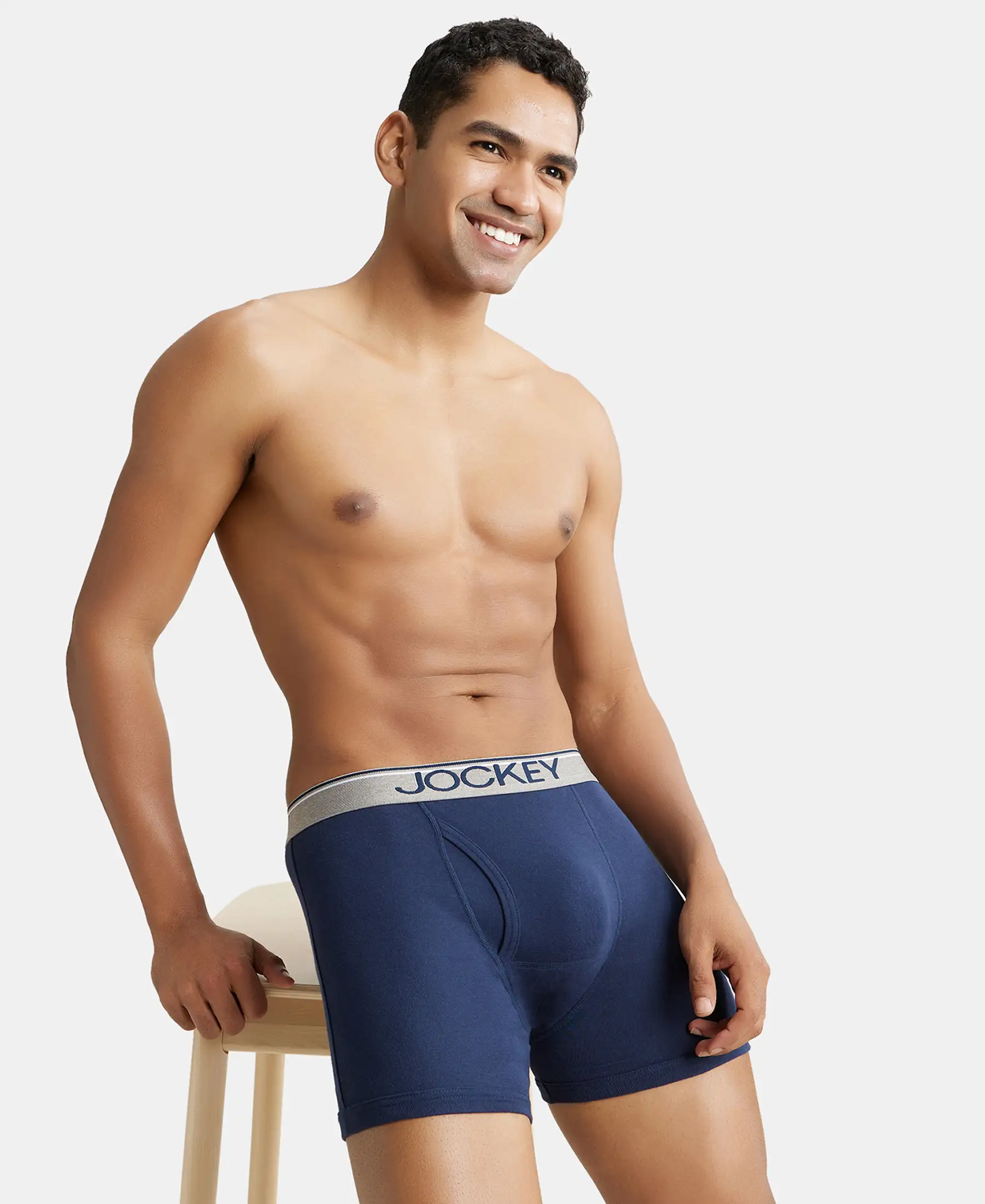 Super Combed Cotton Rib Solid Boxer Brief with Ultrasoft and Durable Waistband - Navy/Charcoal Melange/Grey Melange (Pack of 3) - Image 14