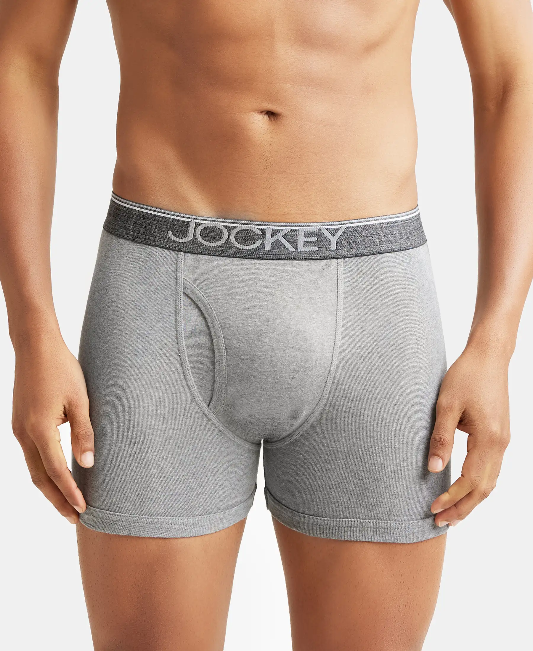 Super Combed Cotton Rib Solid Boxer Brief with Ultrasoft and Durable Waistband - Navy/Charcoal Melange/Grey Melange (Pack of 3) - Image 16