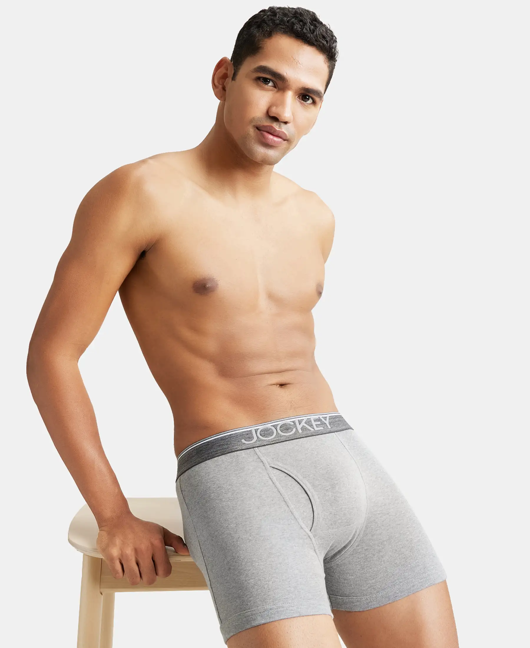 Super Combed Cotton Rib Solid Boxer Brief with Ultrasoft and Durable Waistband - Navy/Charcoal Melange/Grey Melange (Pack of 3) - Image 21