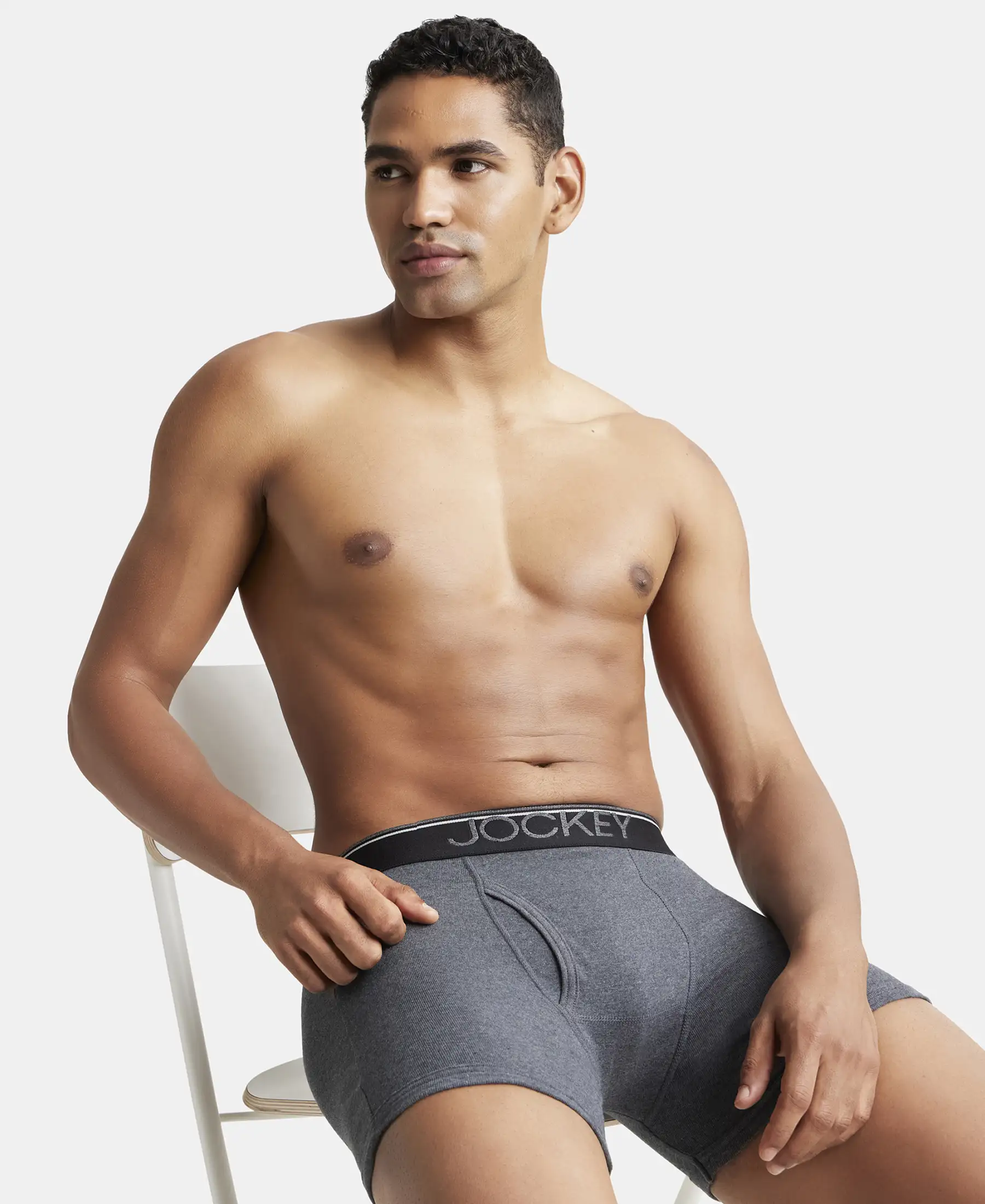 Super Combed Cotton Rib Solid Boxer Brief with Ultrasoft and Durable Waistband - Navy/Charcoal Melange/Grey Melange (Pack of 3) - Image 8