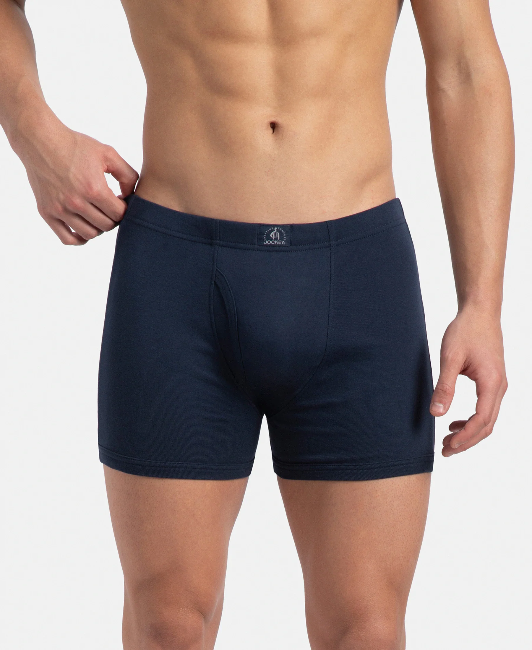 Super Combed Cotton Rib Solid Boxer Brief with Ultrasoft and Durable Waistband - Navy, Stellar & Grey Melange (Pack of 3) - Image 2