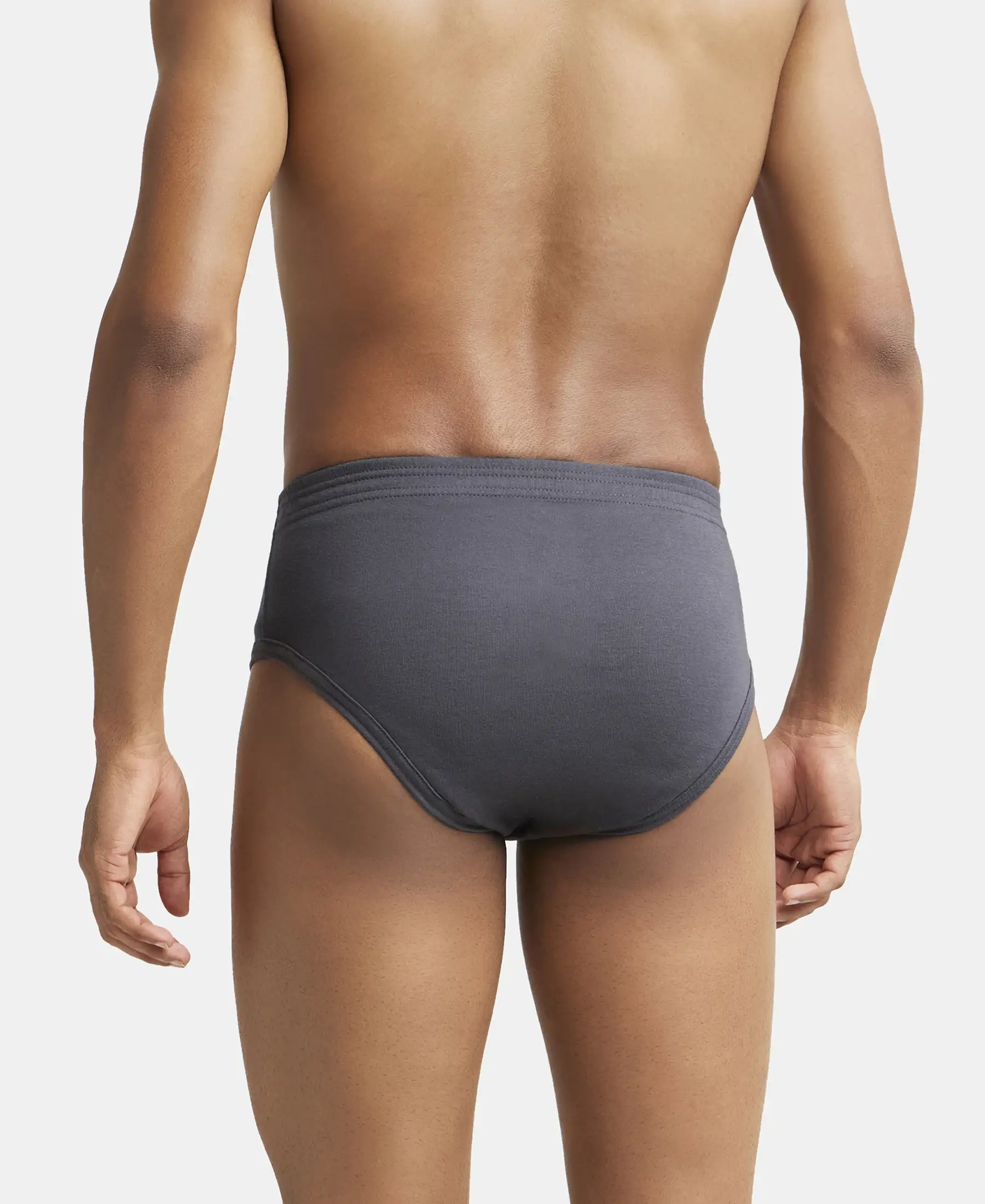 Super Combed Cotton Rib Solid Brief with StayFresh Treatment - Asphalt (Pack of 2) - Image 3