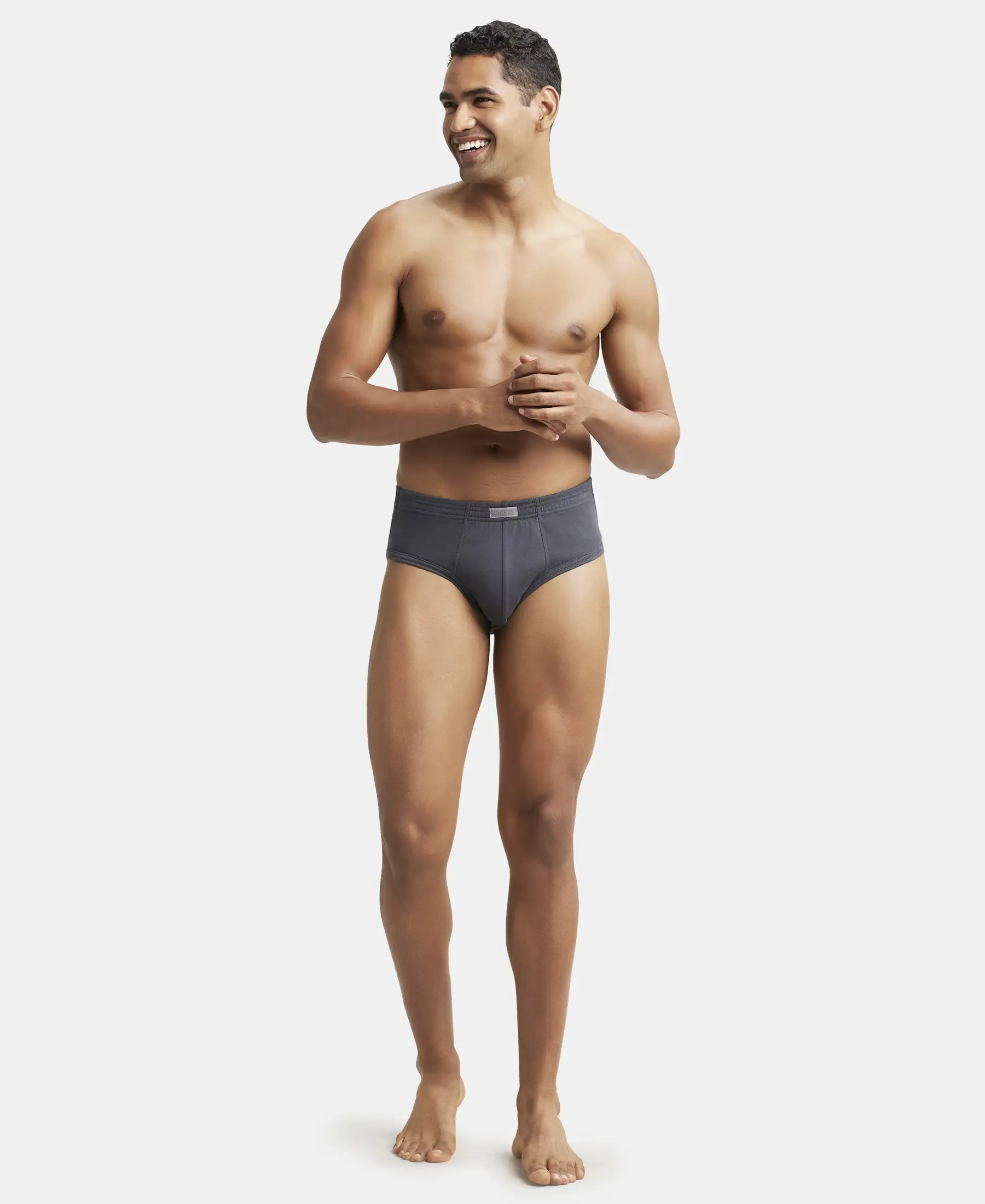 Super Combed Cotton Rib Solid Brief with StayFresh Treatment - Asphalt (Pack of 2) - Image 4