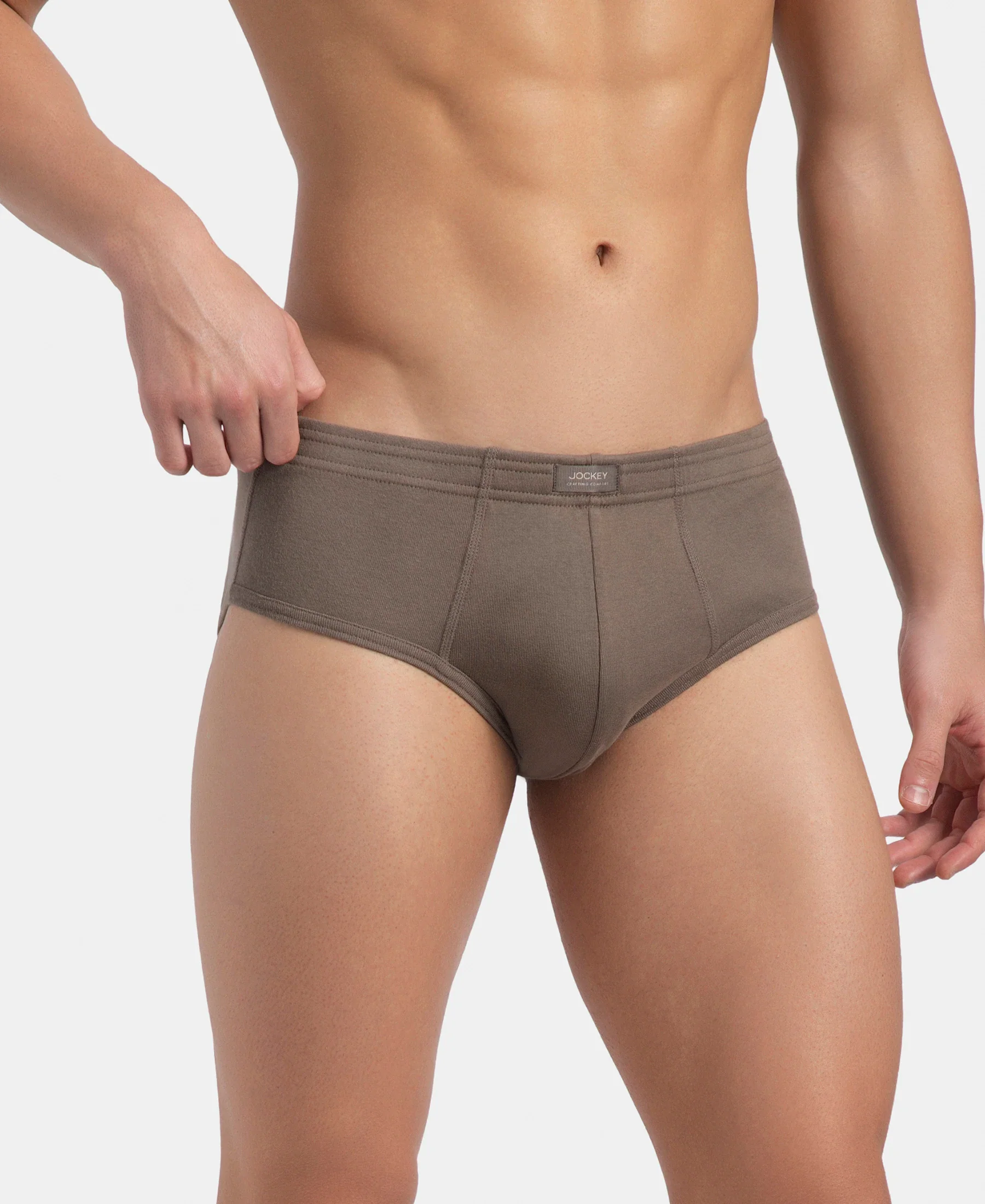 Super Combed Cotton Rib Solid Brief with StayFresh Treatment - Dark Khaki (Pack of 2) - Image 2