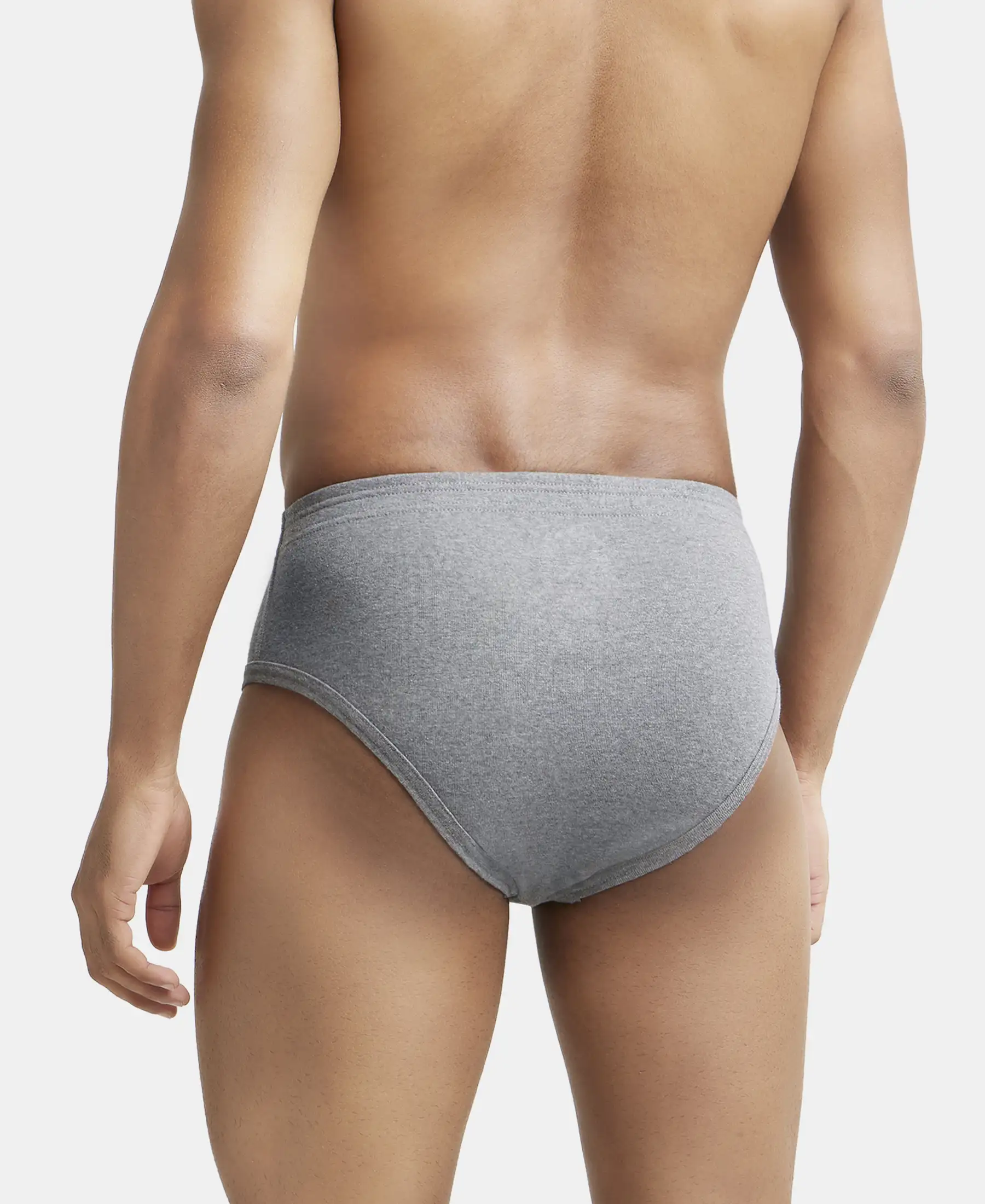 Super Combed Cotton Rib Solid Brief with StayFresh Treatment - Mid Grey Melange (Pack of 2) - Image 3