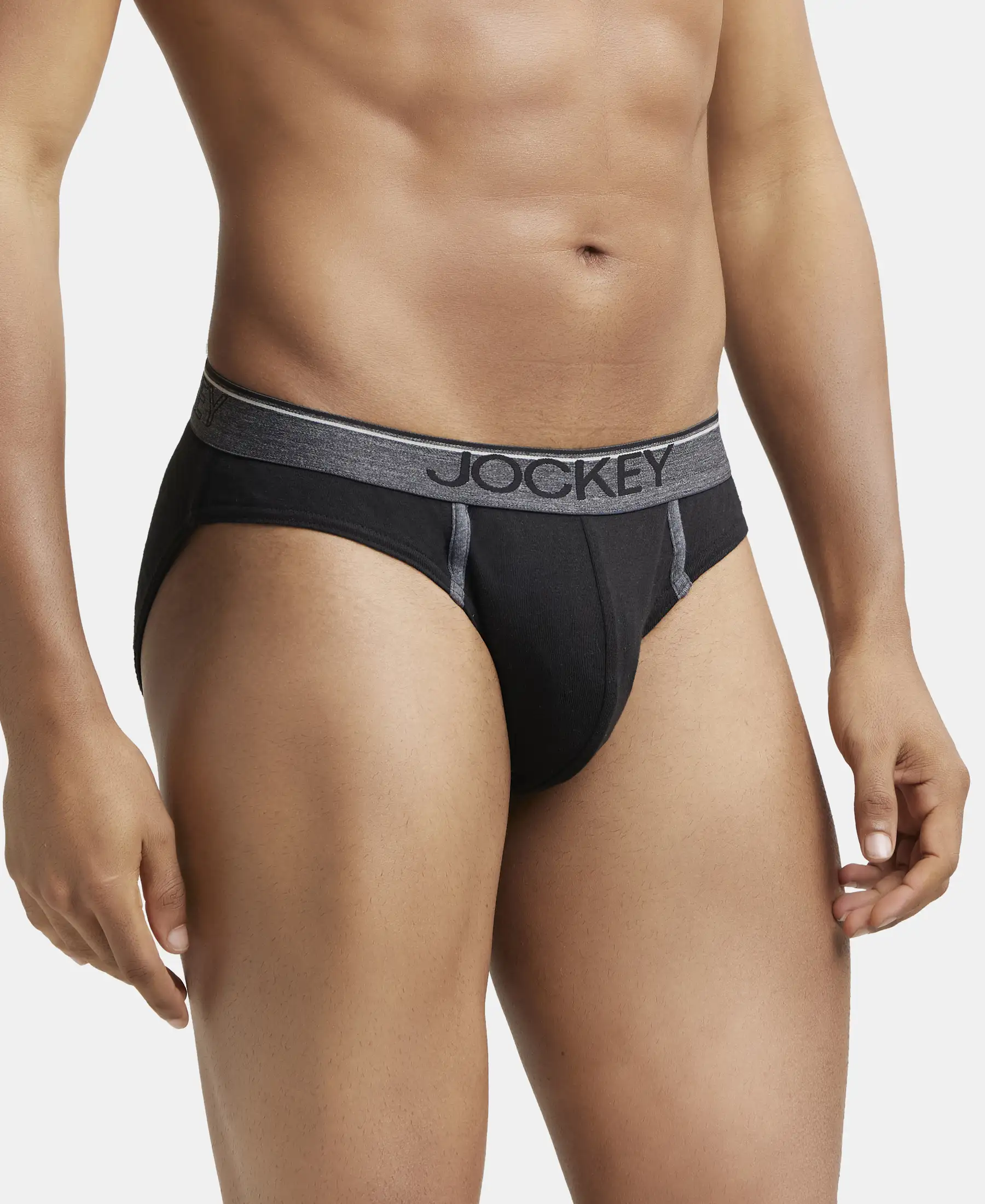 Super Combed Cotton Rib Solid Brief with Ultrasoft Waistband - Black - Image 2