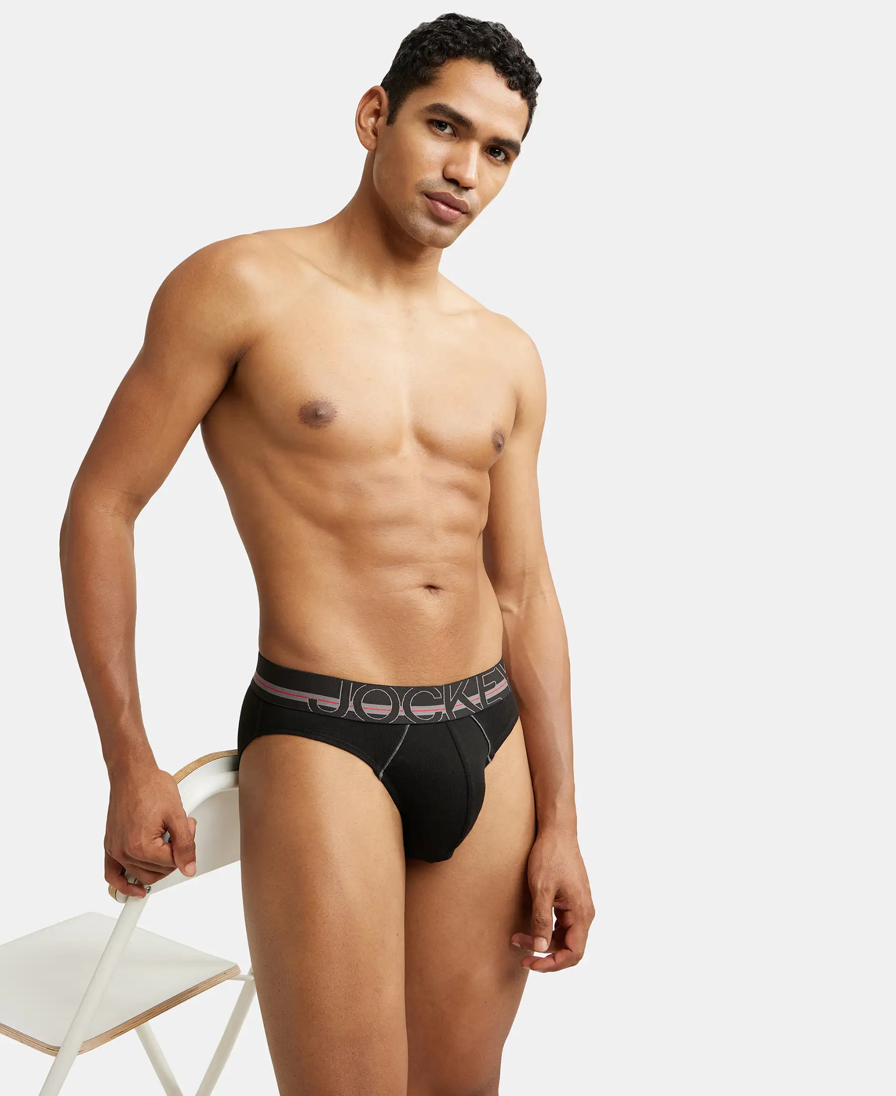 Super Combed Cotton Rib Solid Brief with Ultrasoft Waistband - Black (Pack of 2) - Image 9