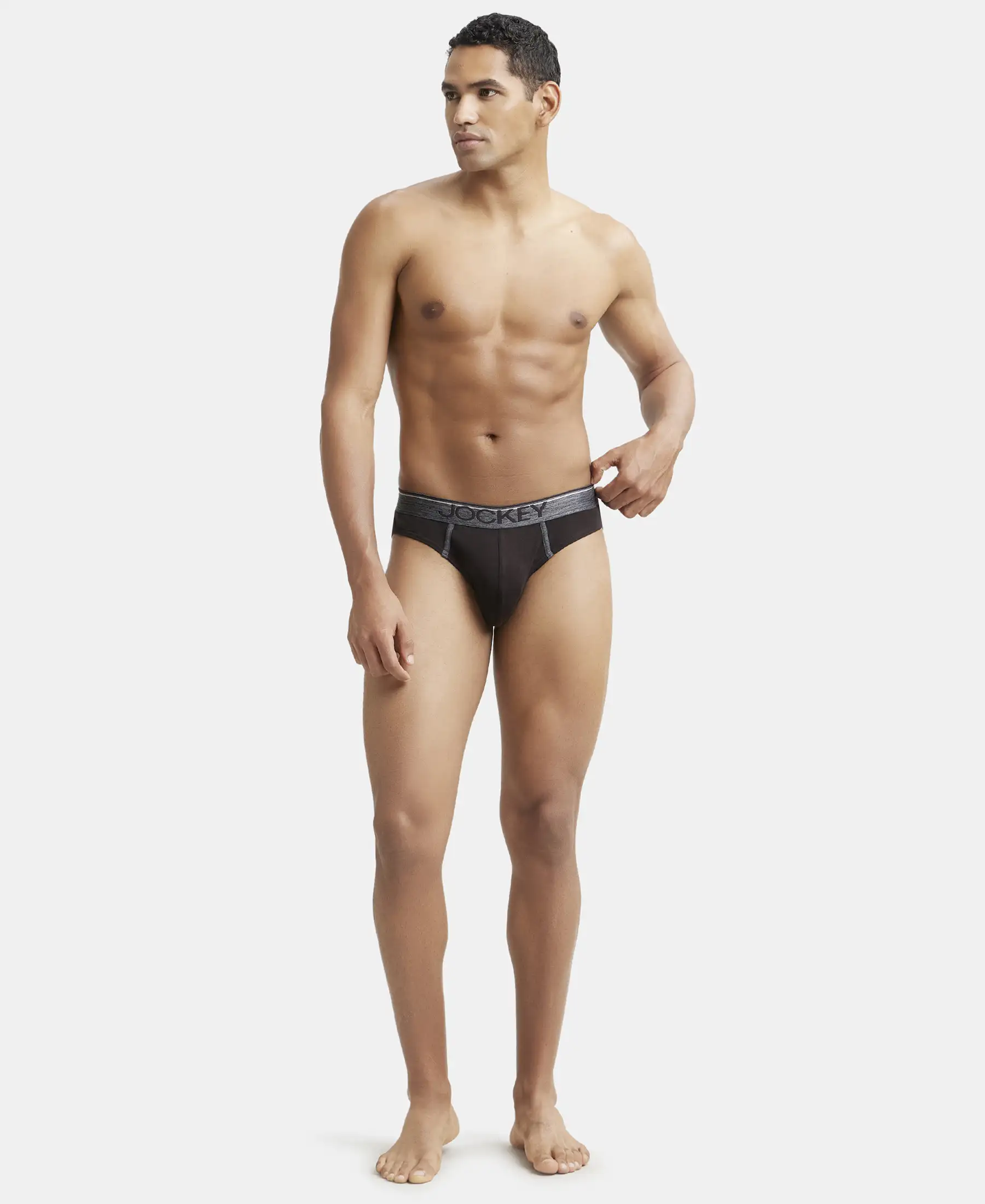 Super Combed Cotton Rib Solid Brief with Ultrasoft Waistband - Brown - Image 4