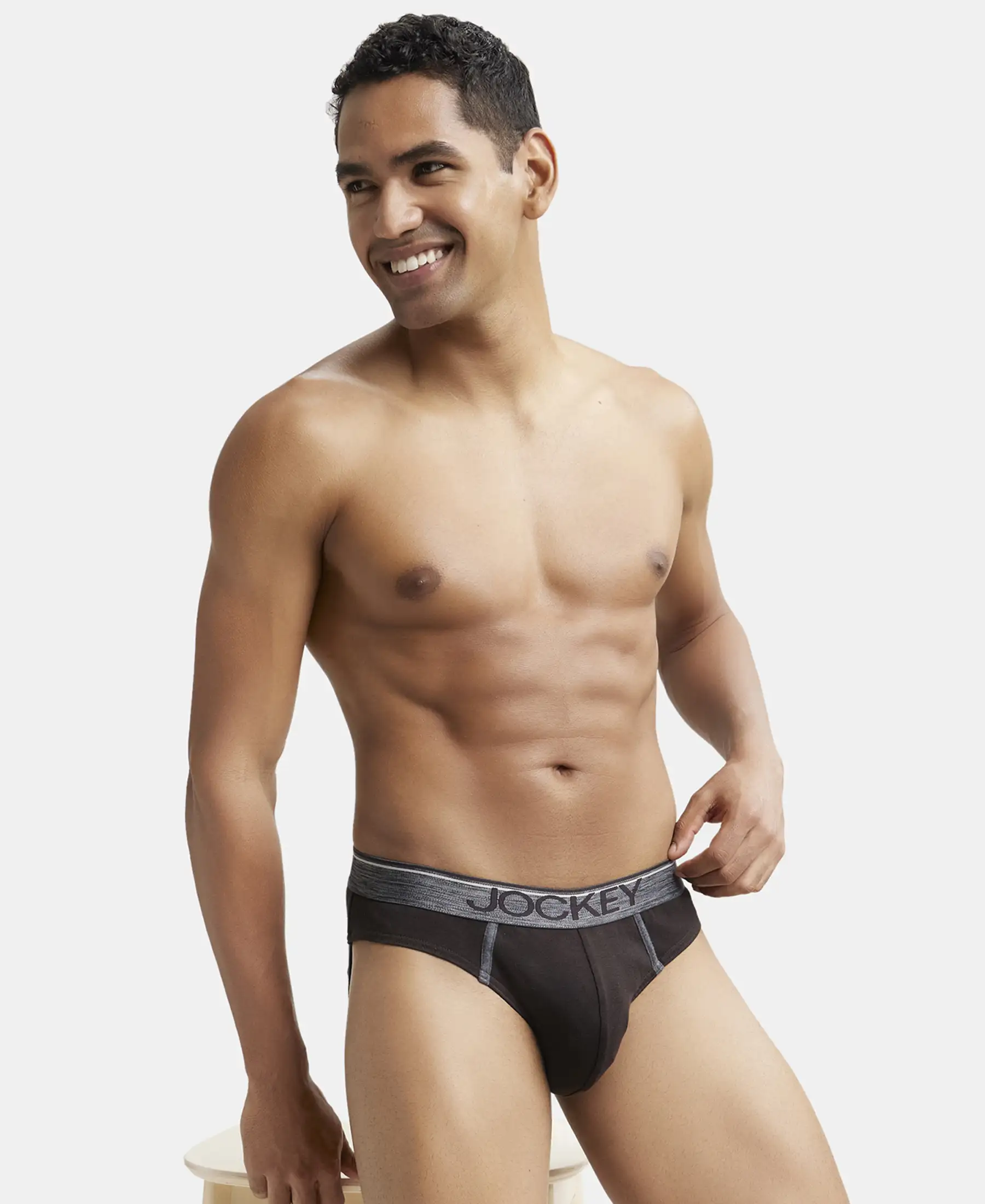 Super Combed Cotton Rib Solid Brief with Ultrasoft Waistband - Brown - Image 5