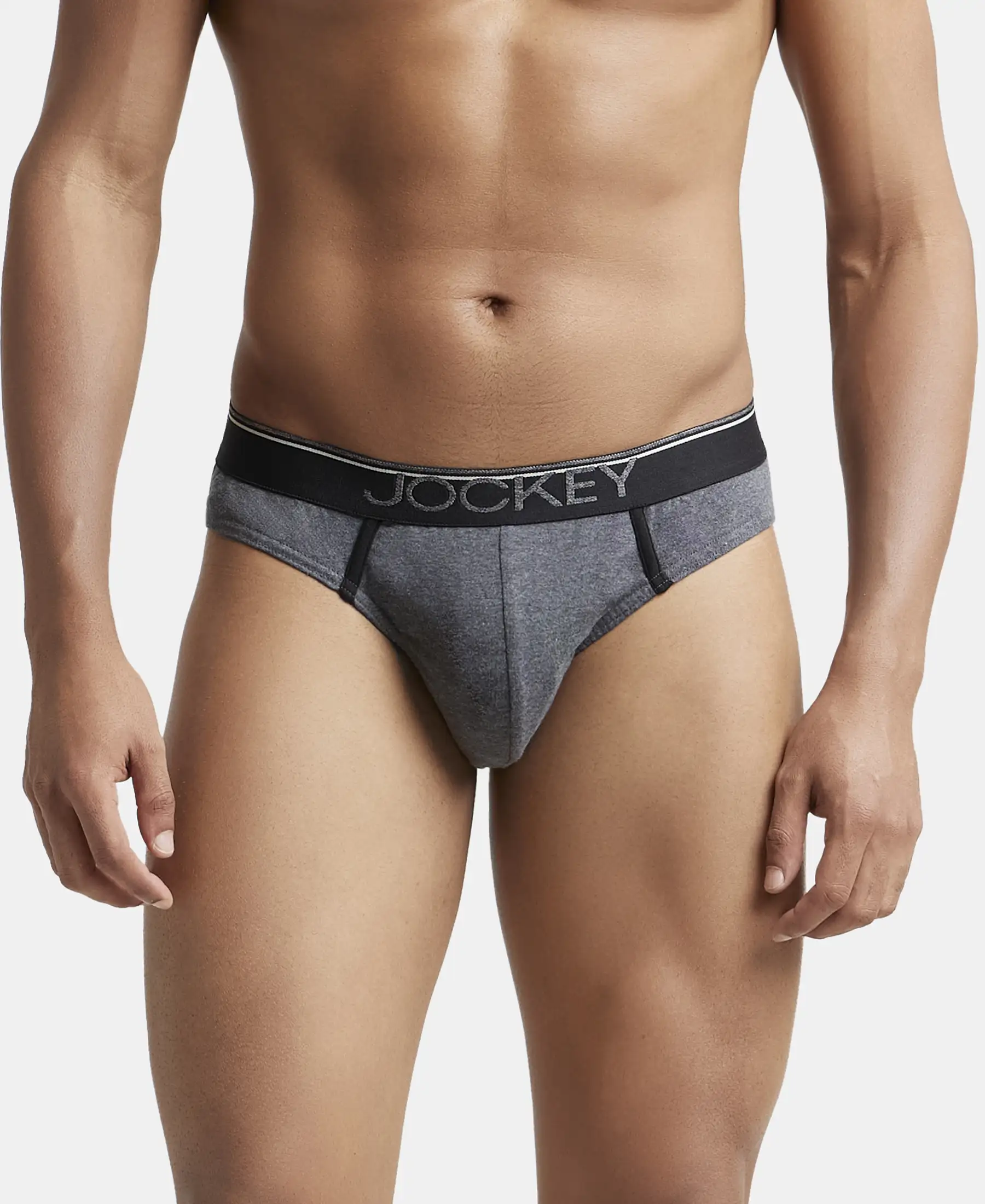 Super Combed Cotton Rib Solid Brief with Ultrasoft Waistband - Charcoal Melange