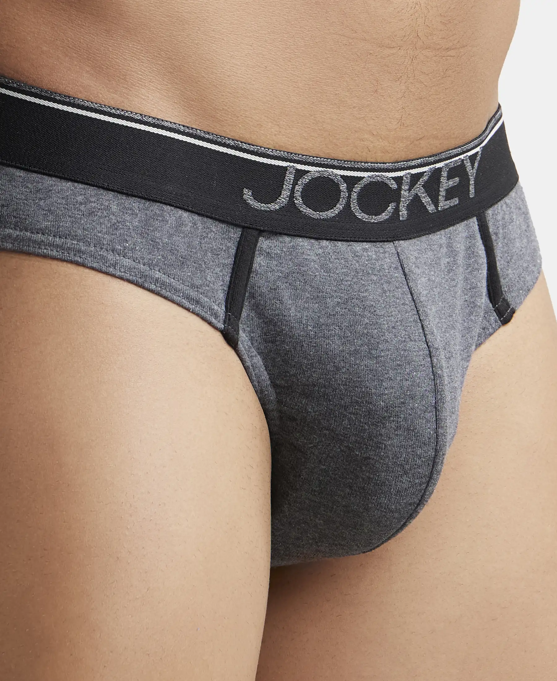 Super Combed Cotton Rib Solid Brief with Ultrasoft Waistband - Charcoal Melange - Image 6