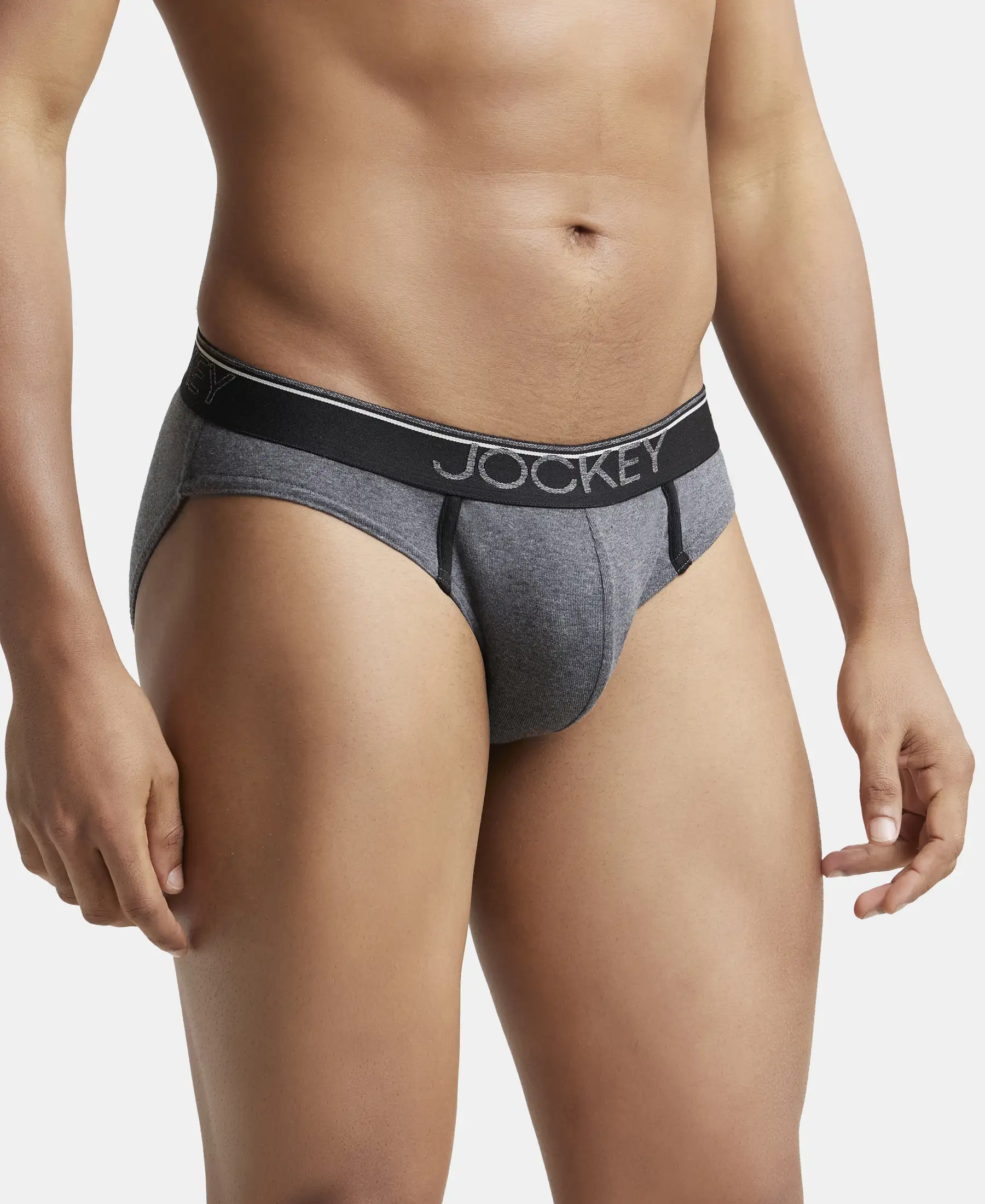 Super Combed Cotton Rib Solid Brief with Ultrasoft Waistband - Charcoal Melange (Pack of 2) - Image 2