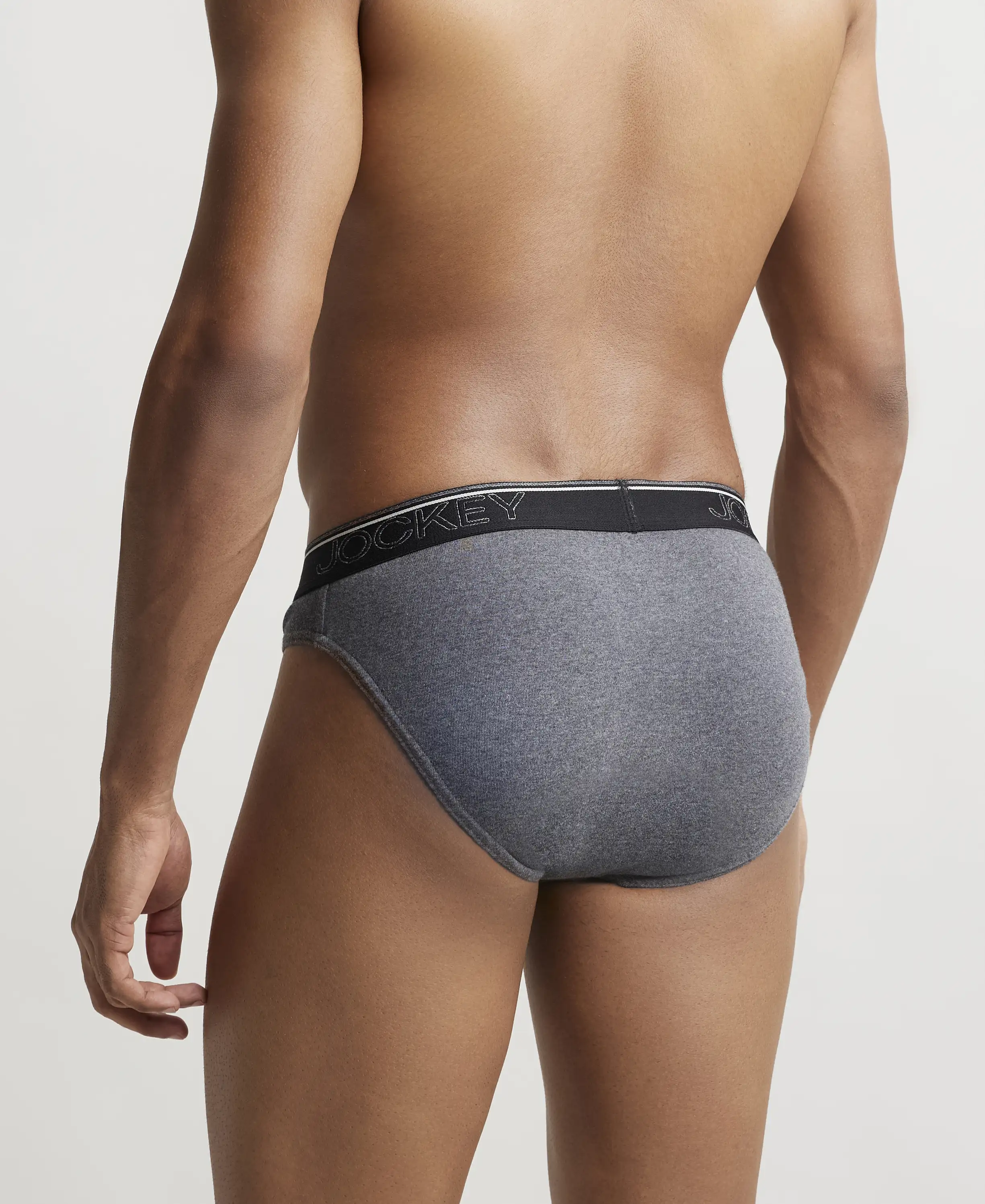 Super Combed Cotton Rib Solid Brief with Ultrasoft Waistband - Charcoal Melange (Pack of 2) - Image 3